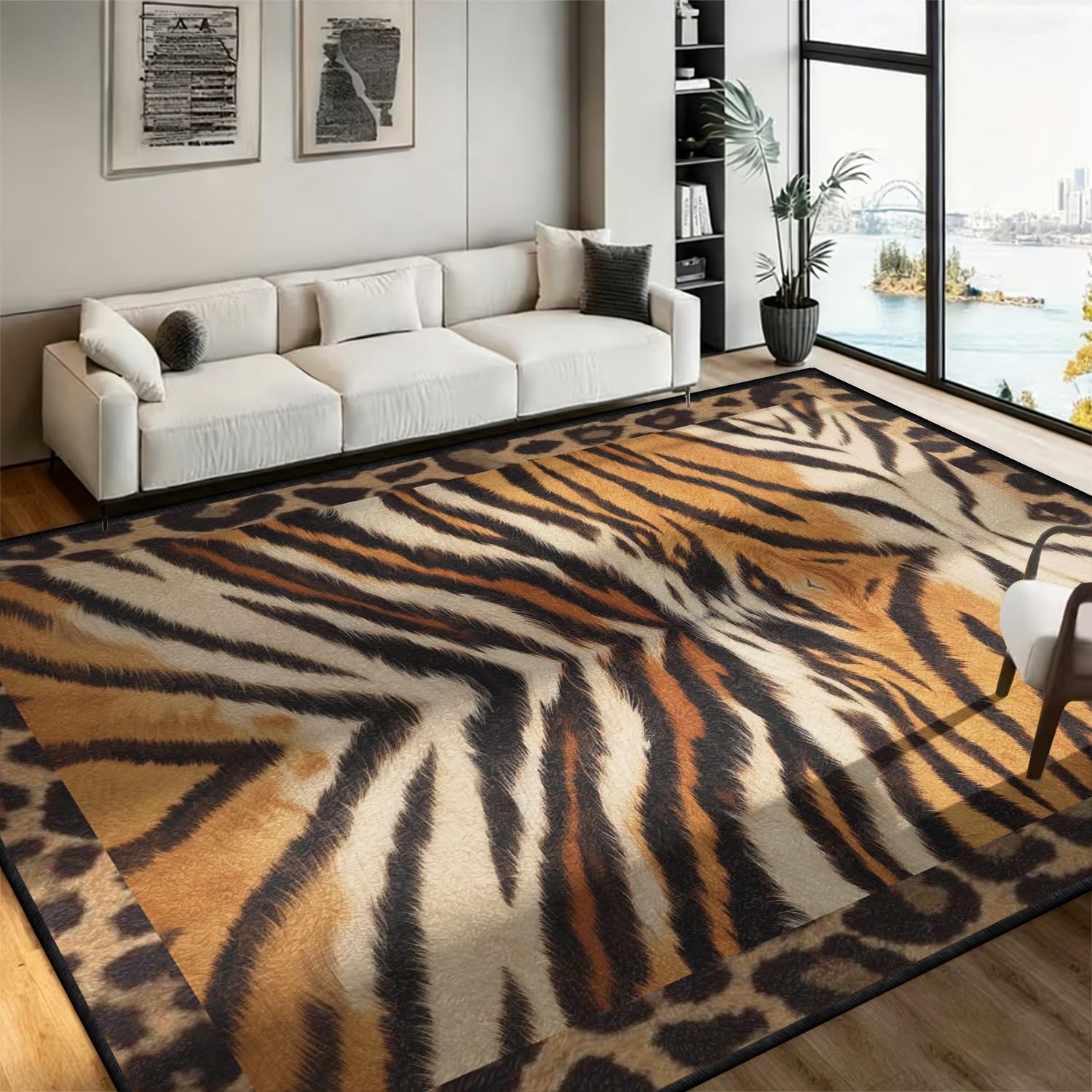 ZCLRUG Animal Print Tiger Area Rug,140x200cm,Stylish and Luxury Leopard Rug,Machine Washable and Non-Slip Animal Skin Cheetah Rugs,Cheetah Decor Rustic Faux Fur Carpet,for Bedroom Living Room Brown