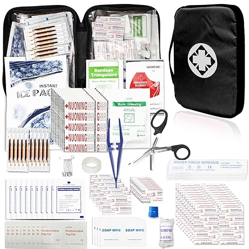 300Piece Travel First Aid Emergency Kit Home Essentials Hiking Survival Essential Kit for Outdoor Adventure Camping Backpack, Black 1st Aid - Black-300Pcs