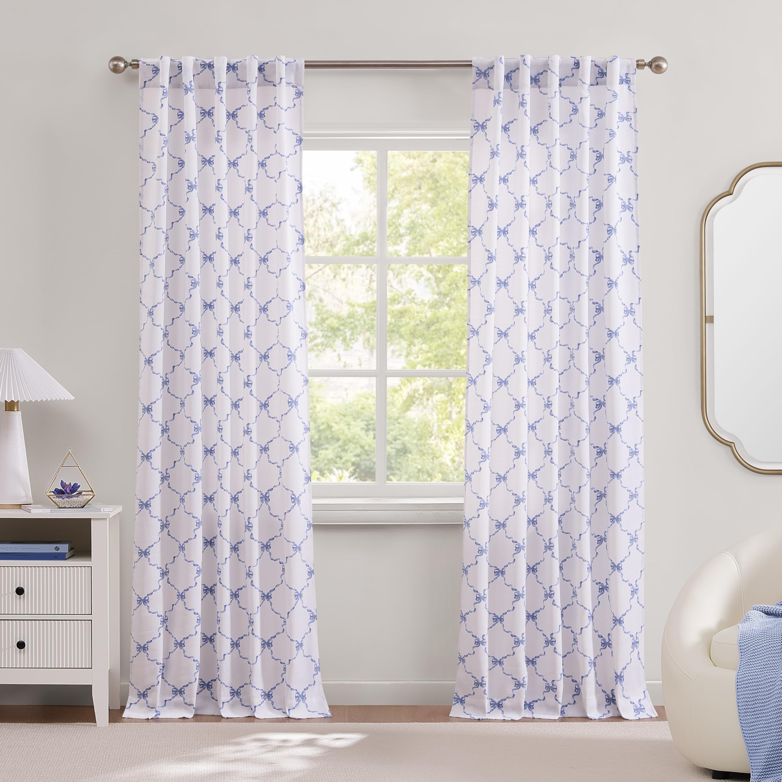 Amazon.com: Laura Ashley Bow Ribbon Window Curtains with Rod