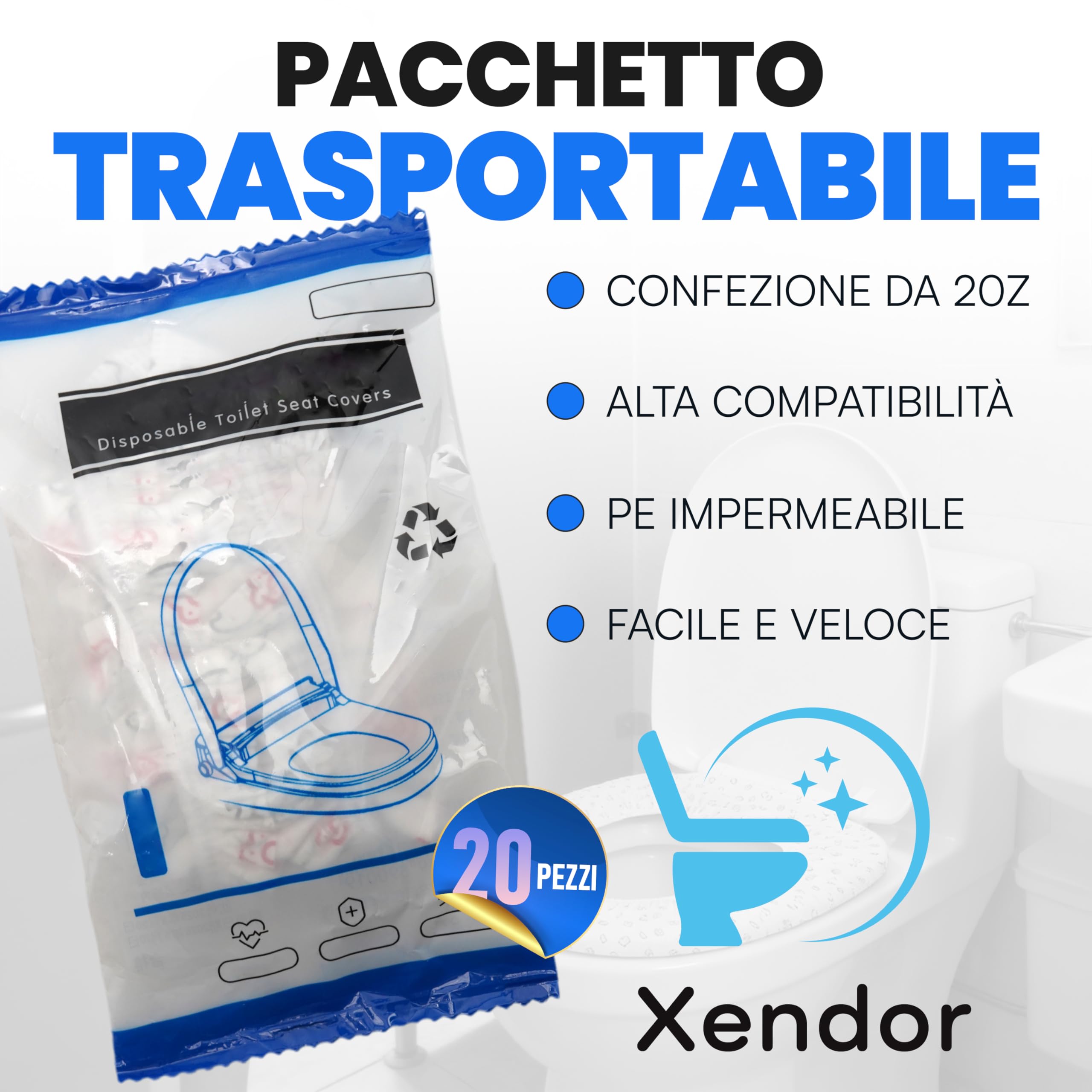 20 Pezzi Copriwater Usa e Getta Impermeabili in Tessuto Non Tessuto Elastico Universale per WC da Viaggio