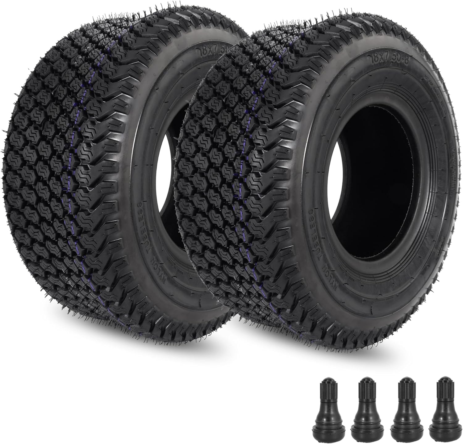 RUTU 2 Pack 18x7.5-8 Golf Cart Tires, Lawn Tractor Tire with 4 Straight Valve Stems, Tubeless Tyres Suitable for Golf Carts and Lawn Mowers