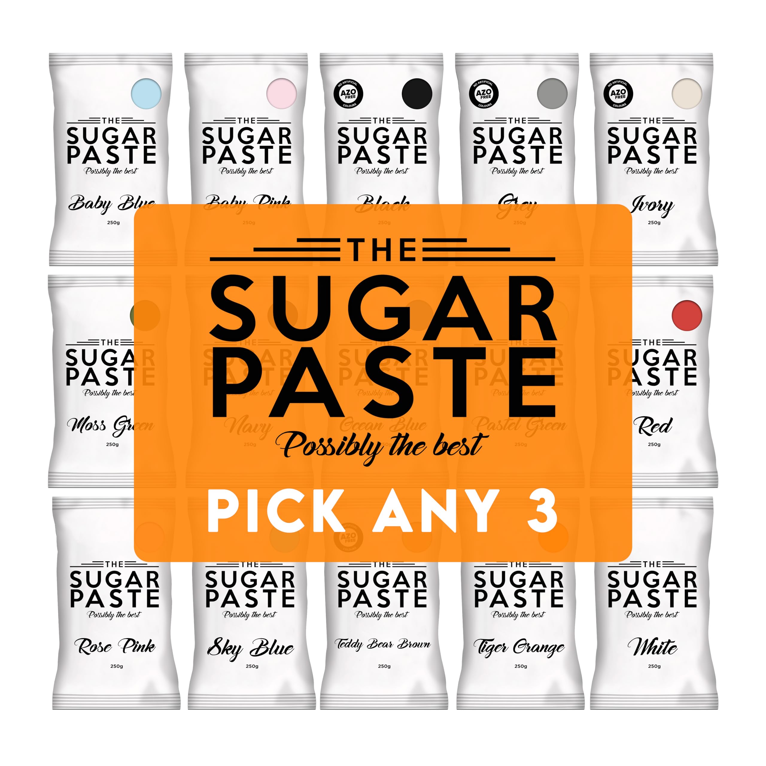 The Sugar Paste Fondant Icing 250g - Pick Any 3 Colours