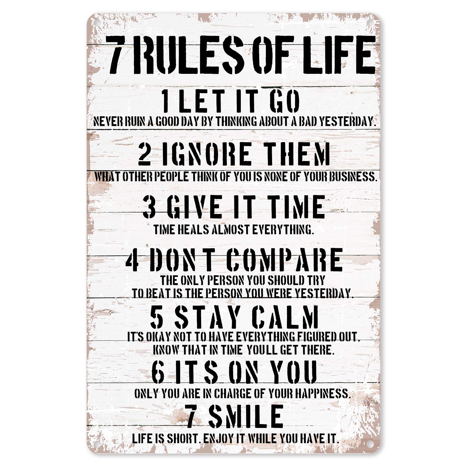 Bigyak Red Inspirational Quote Metal Tin Sign Wall Decor - 7 Rules Of Life Motivational Quote Vintage Tin Sign For Office/Home/Classroom Decor Gifts - Best Birthday/Thanksgiving 8X12 Inch