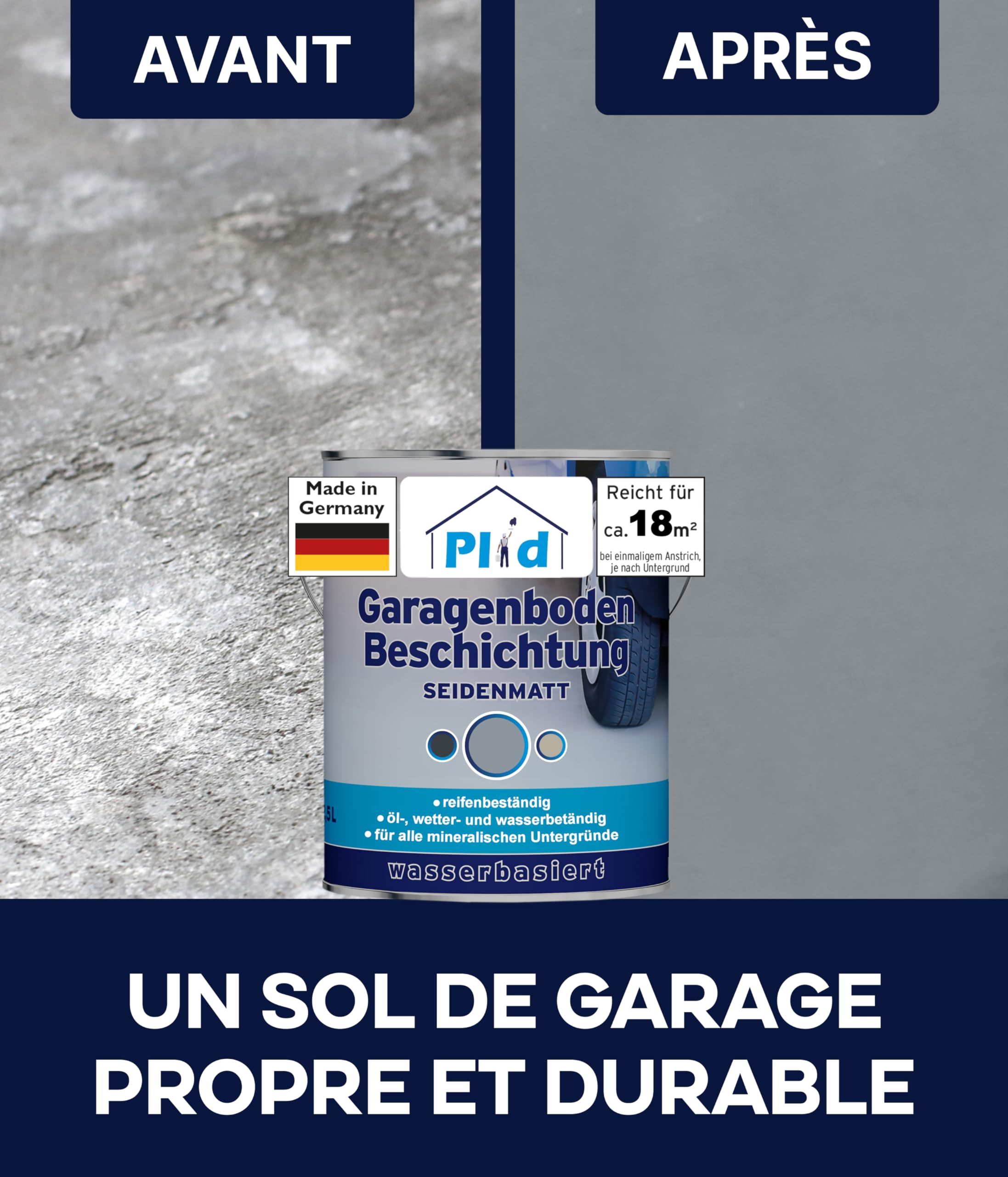 Peinture Sol Garage Gris Argent 5L - Revetement Sol Béton Intérieur Extérieur - Etanche Résistant Gel Diesel Huile Moteur Fabriqué Allemagne