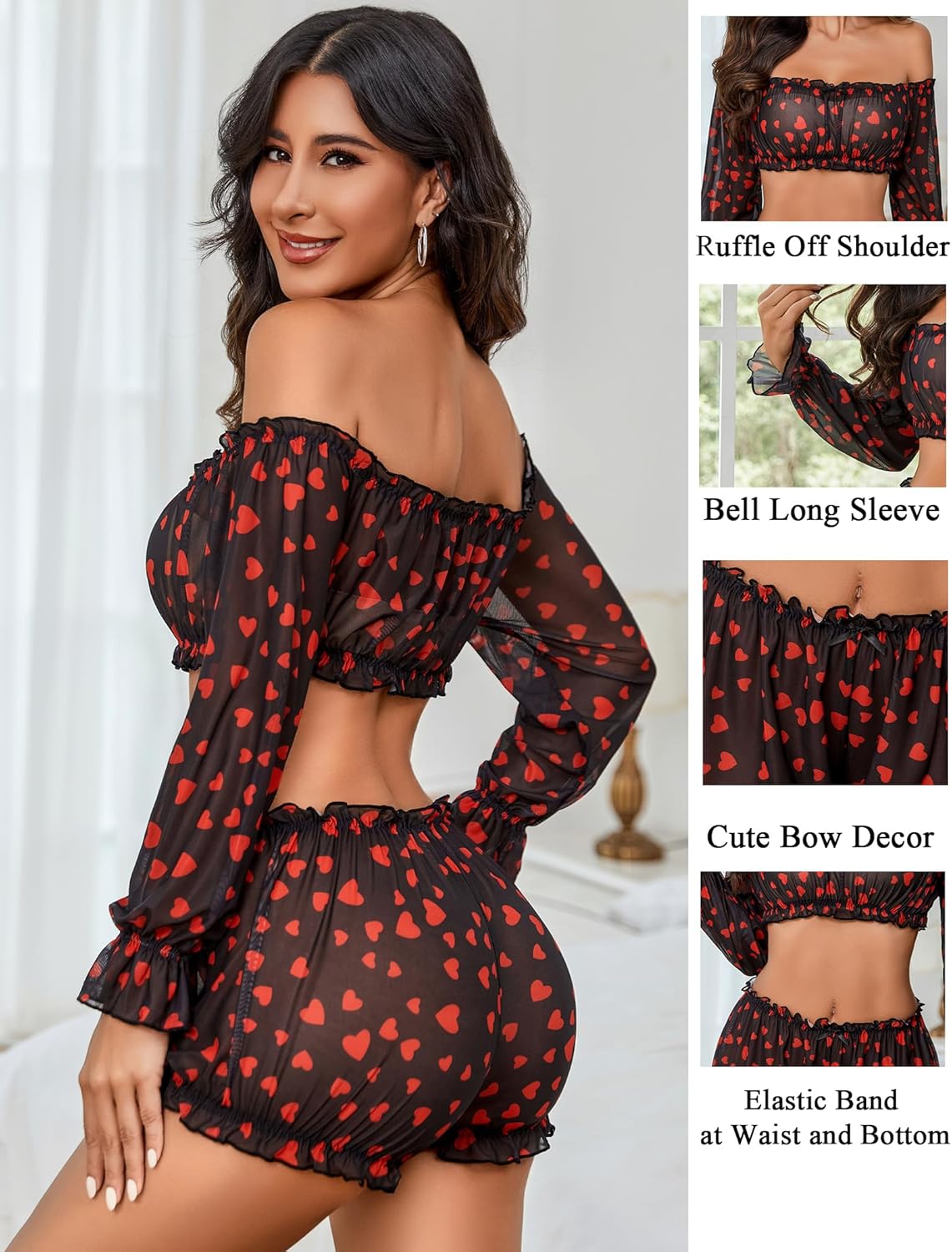 Avidlove Lingerie Sets for Women Sexy Long Sleeve Off Shoulder Ruffle Bra and Panty Set - Image 2