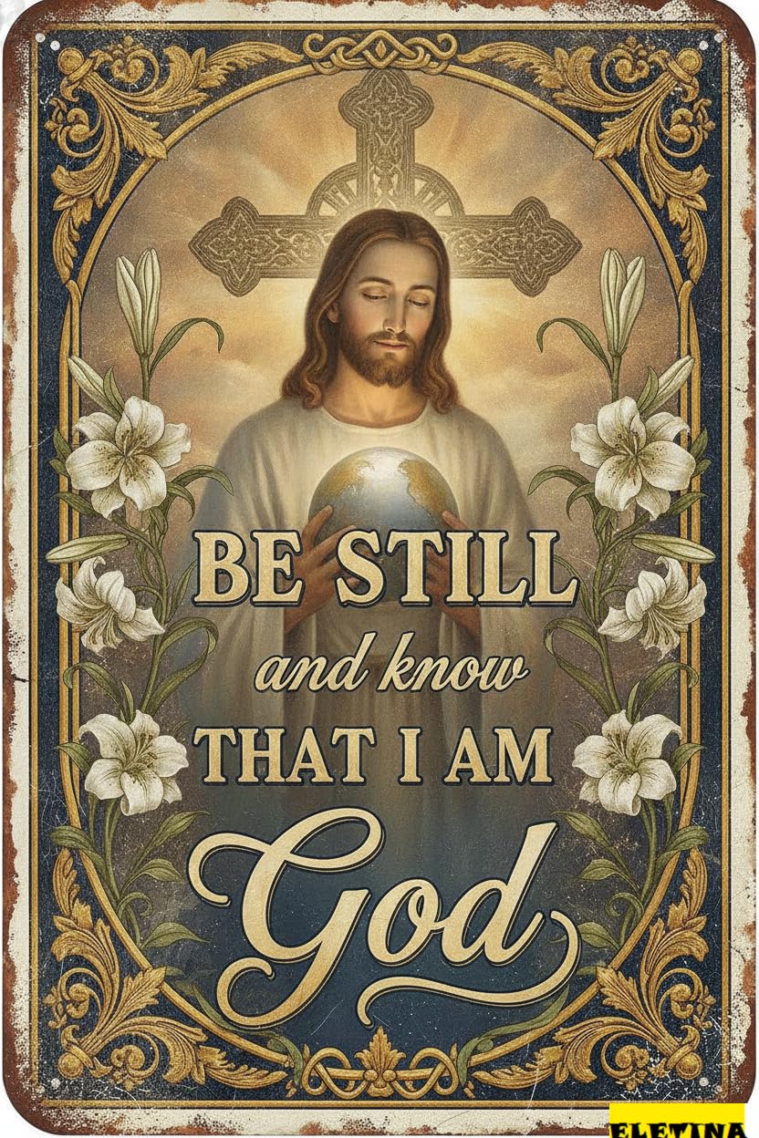 Be Still And Know That I Am God Easter Bible Verse Nativity Scene Rustic Vintage Metal Sign Bedroom 8x12in