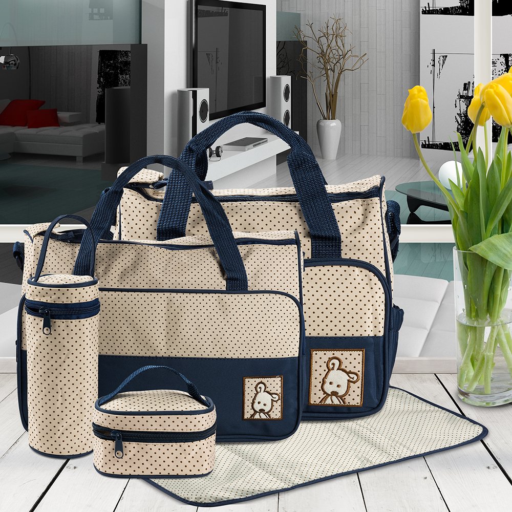 FREESOO Set di 5 zaini per pannolini, borsa da viaggio con molte tasche, tracolla regolabile