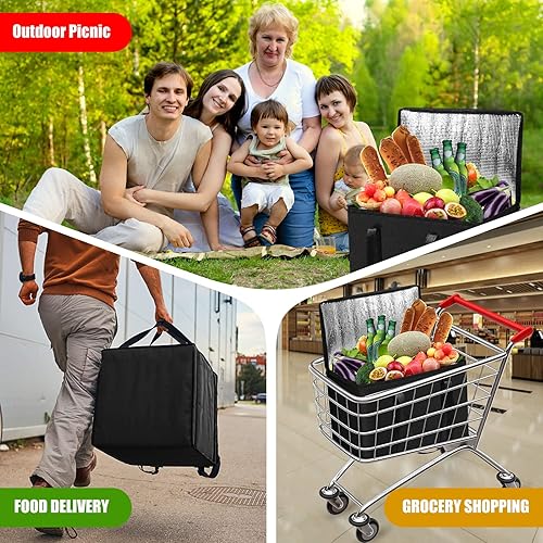 Miniatura 5 de AURUZA Paquete de 2 bolsas aisladas para entrega de alimentos de 30 litros extra grandes aisladas reutilizables para entrega de pizza bolsas cálidas
