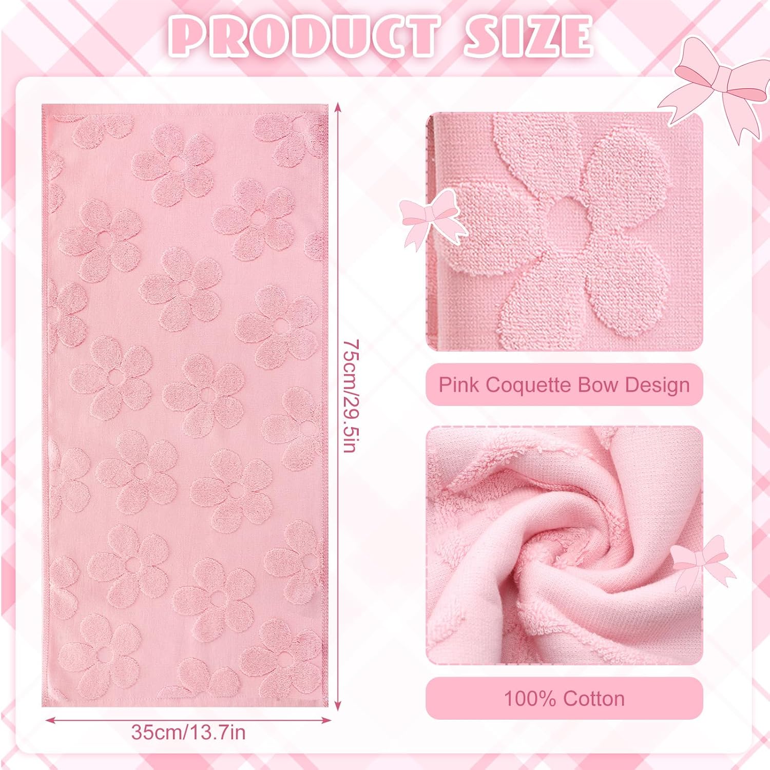 2 Pcs Pink Floral Hand Towels for Bathroom Cute Flowers Hand Towels 100% Cotton Absorbent Decorative Jacquard Weave Bath Decor Bathroom Decor Gift, 13. 7 x 29. 5 Inch - Image 2
