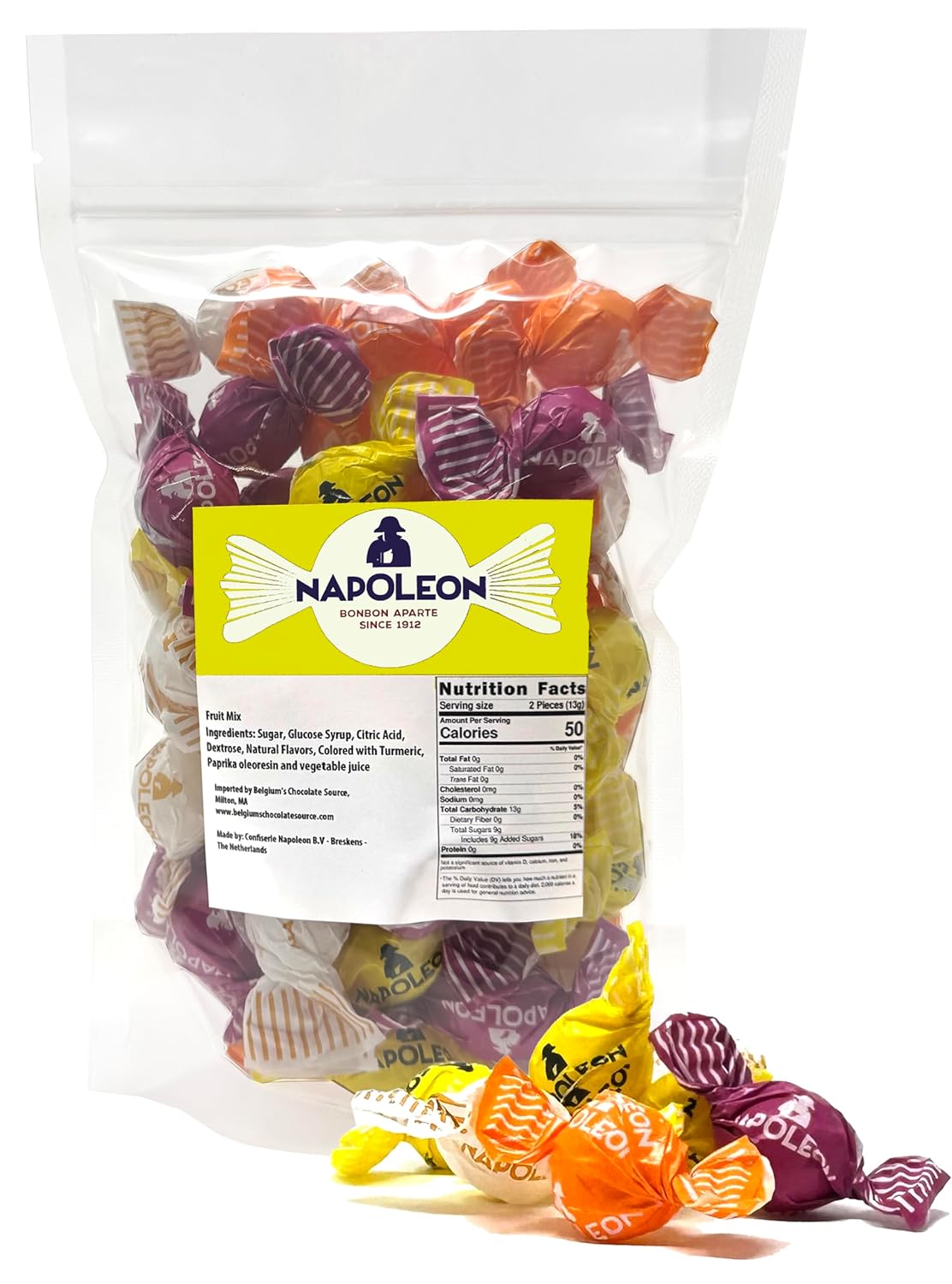Napoleon Sour Fruit Balls Individually Wrapped Hard Candy Sour Fruit Mix Gluten-Free, Dye-Free Candy 10 Ounces (Pack of 2)