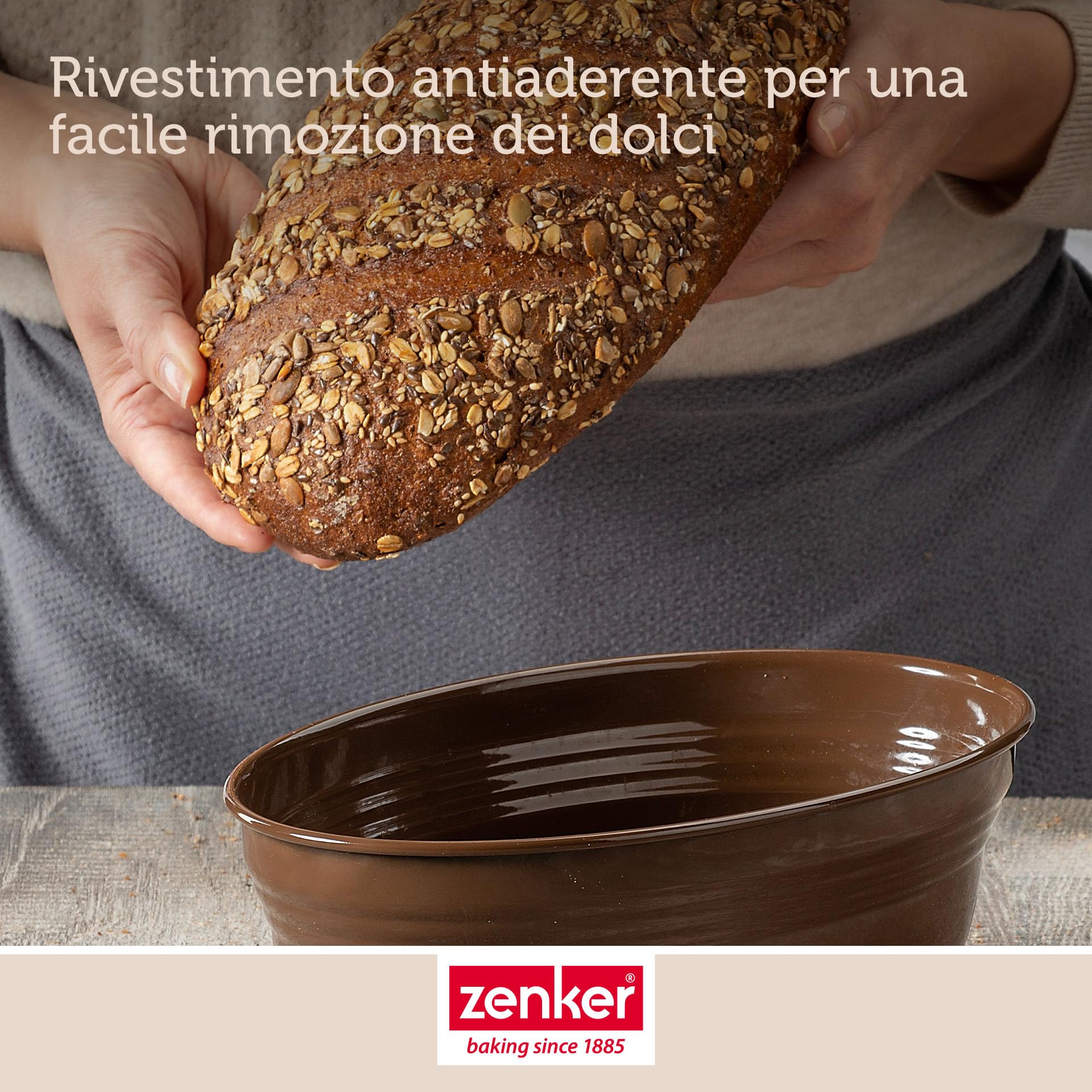 Zenker Stampo per pane "Your Brot!" smaltato, marrone, 2000 ml, 265 x 165 x 92 mm, resistente al calore fino a +400 °C, lavabile in lavastoviglie