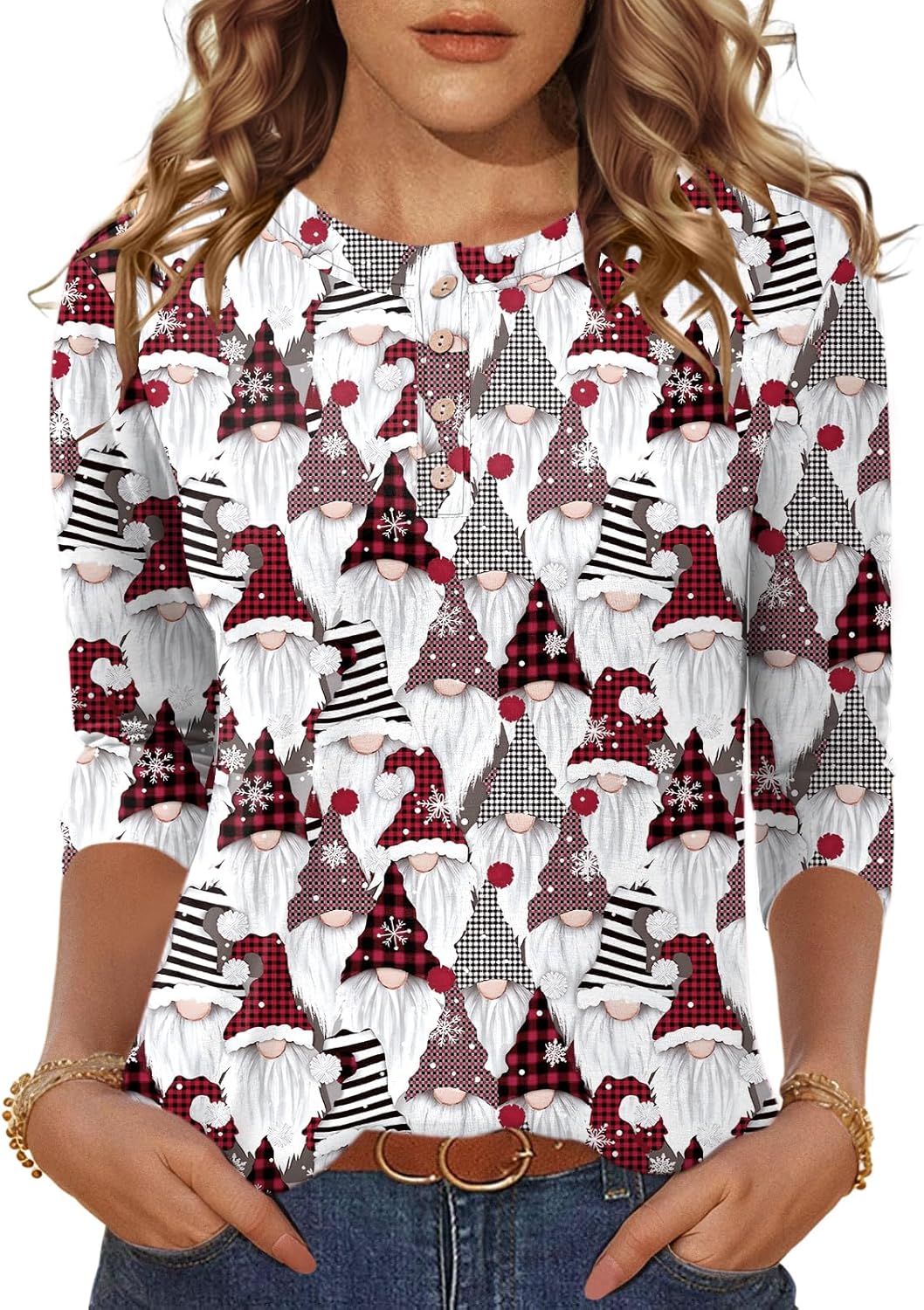 LOMON 3/4 Length Sleeve Womens Tops Dressy Casual Crewneck Pullover Tunics Summer Cute Blouses Fashion 2025 Tees Shirts - Image 2