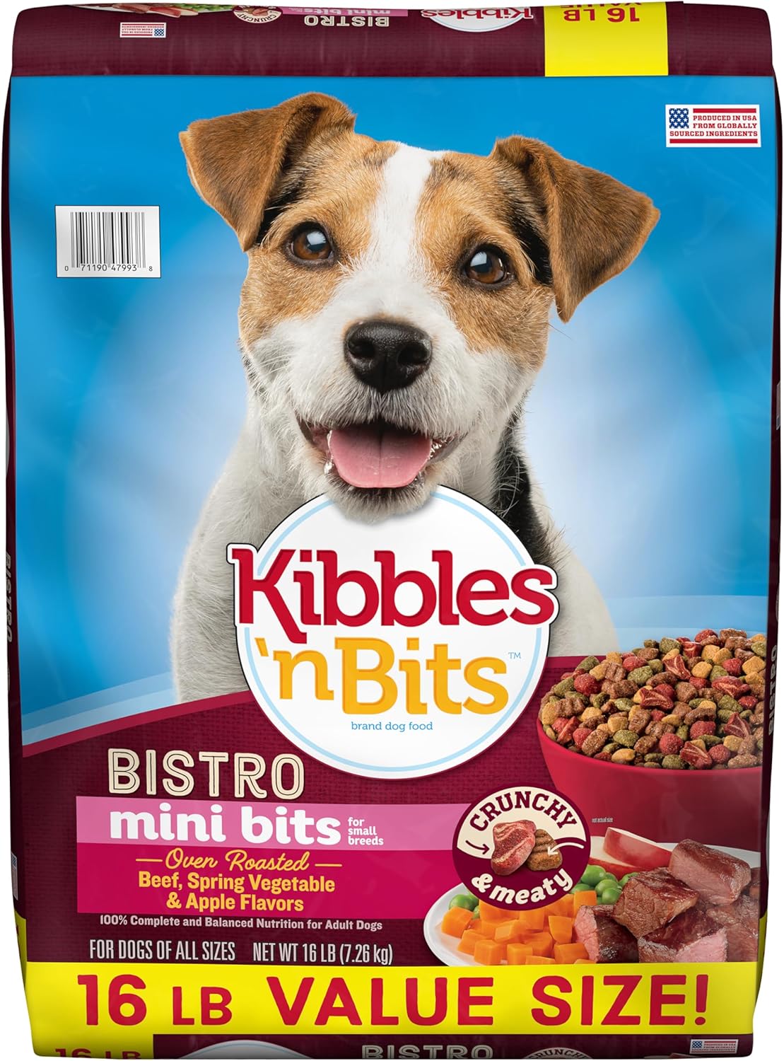 Product image of Kibbles 'n Bits Bistro Mini Bits Small Breed Dry Dog Food, Oven Roasted Beef, Spring Vegetable & Apple Flavors for Adult Dogs, 16 lb. Bag