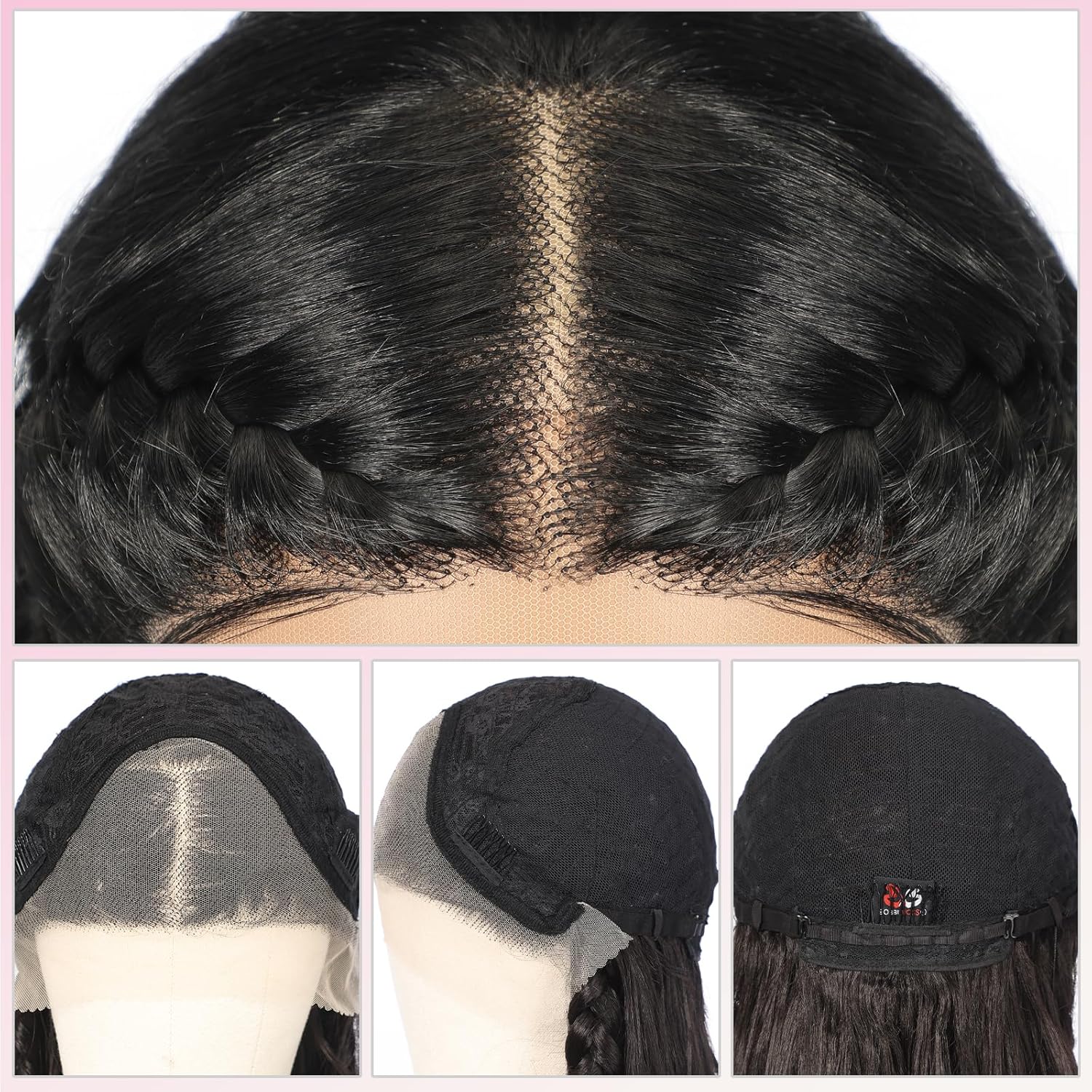 Black Braided Long Curly Wig, 13x4 Lace Front Synthetic Wig with Baby Hair, Natural-Looking Heat Resistant Hair for Daily Use 22IN (#1)