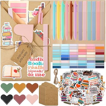 6 Set Blind Date with a Book Gift Box Supplies Excluding Books Bulk Leather Bookmarks Sticker Kraft Tags Pens Wrapping Papers Bookish Readers Back to School Graduation Book Lovers Club Gifts