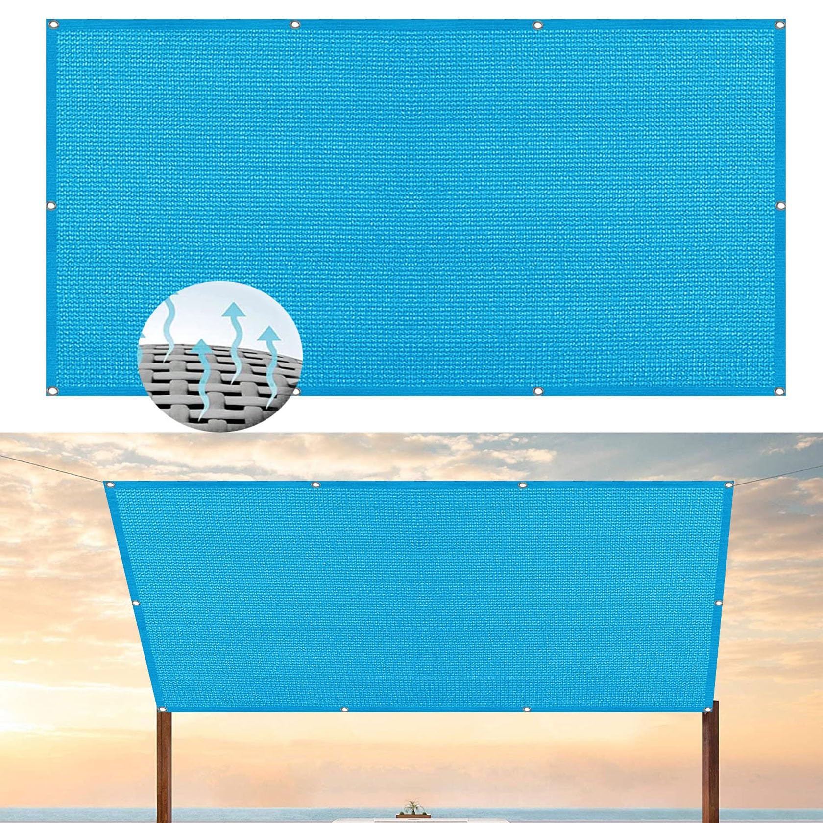 Toile d Ombrage 2.8 x 7.5 m Voile d'ombrage Bleu Crème pour Jardin