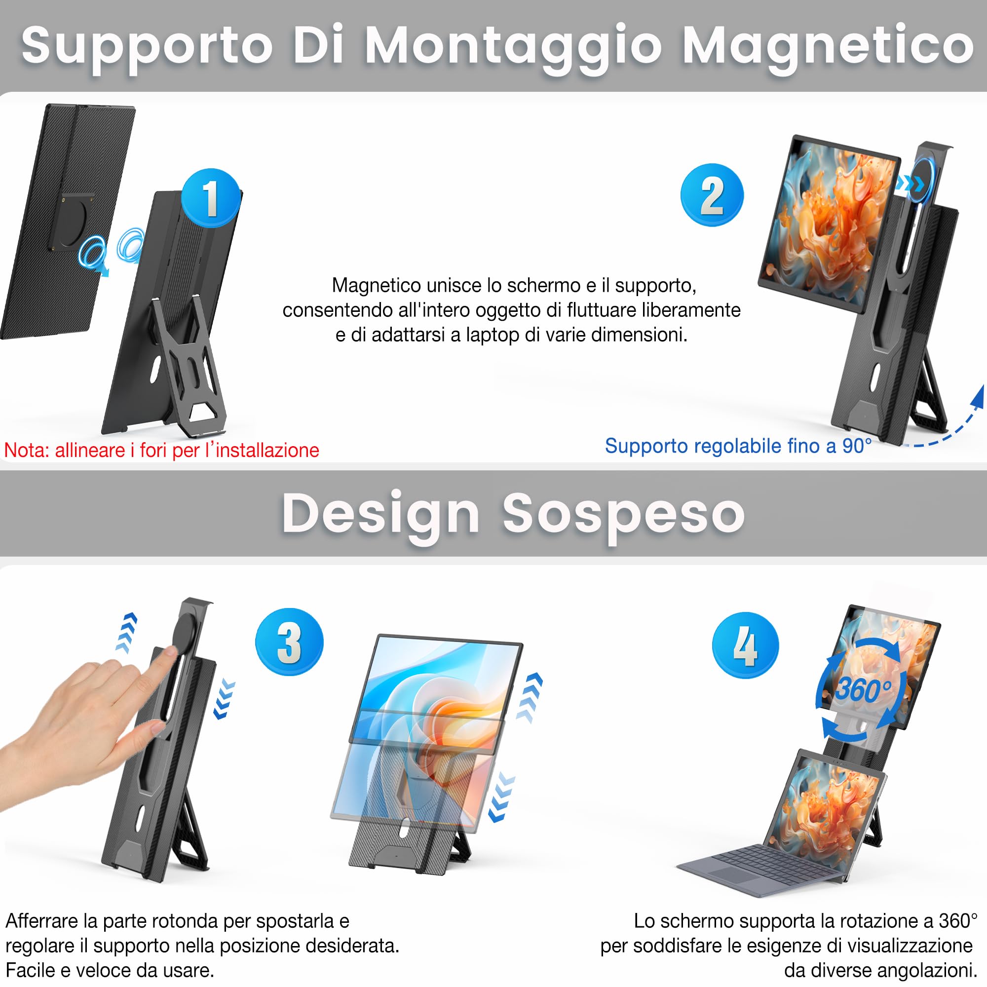 Kwumsy Monitor Portatile Per Laptop 16 Pollici - Doppio Monitor Portatile Per All Laptop, Estensore Schermo 16:10 Ultra Sottile, Supporto Girevole, Staccabile Schermo, Supporto VESA, Plug & Play