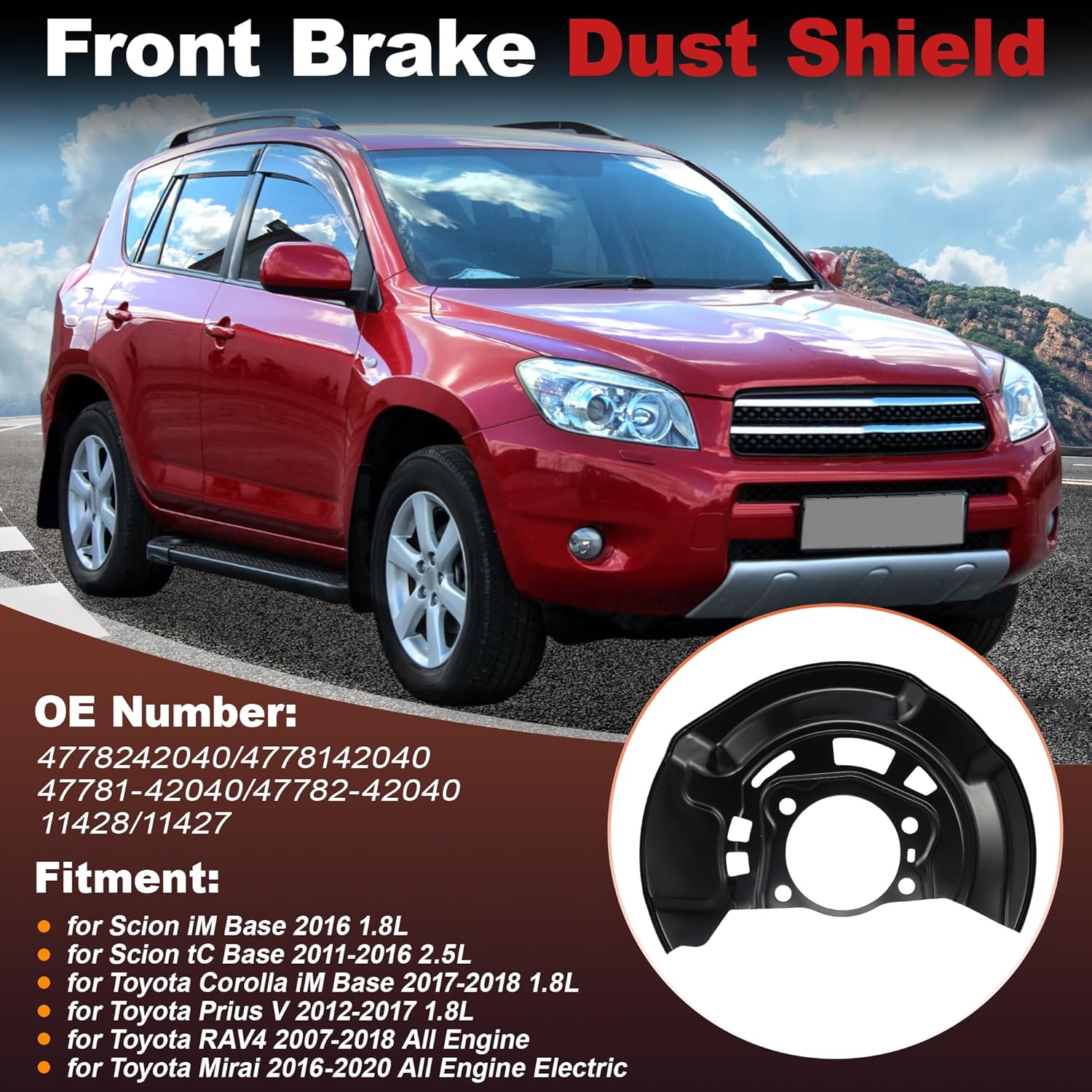 Front Left Right Brake Dust Shield for Toyota RAV4 Prius V Corolla IM Mirai for Scion IM TC Base 1.8L 2.5L Disc Brake Backing Plate Splash Brake Dust Covers 4778242040/4778142040