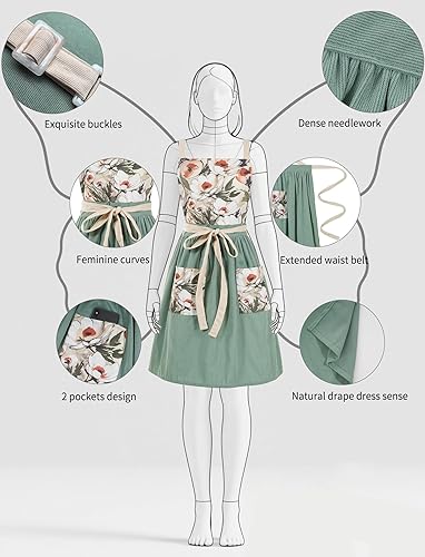 Miniatura 4 de Delantal vintage para mujer con bolsillos, delantales florales para cocinar, hornear, jardinería