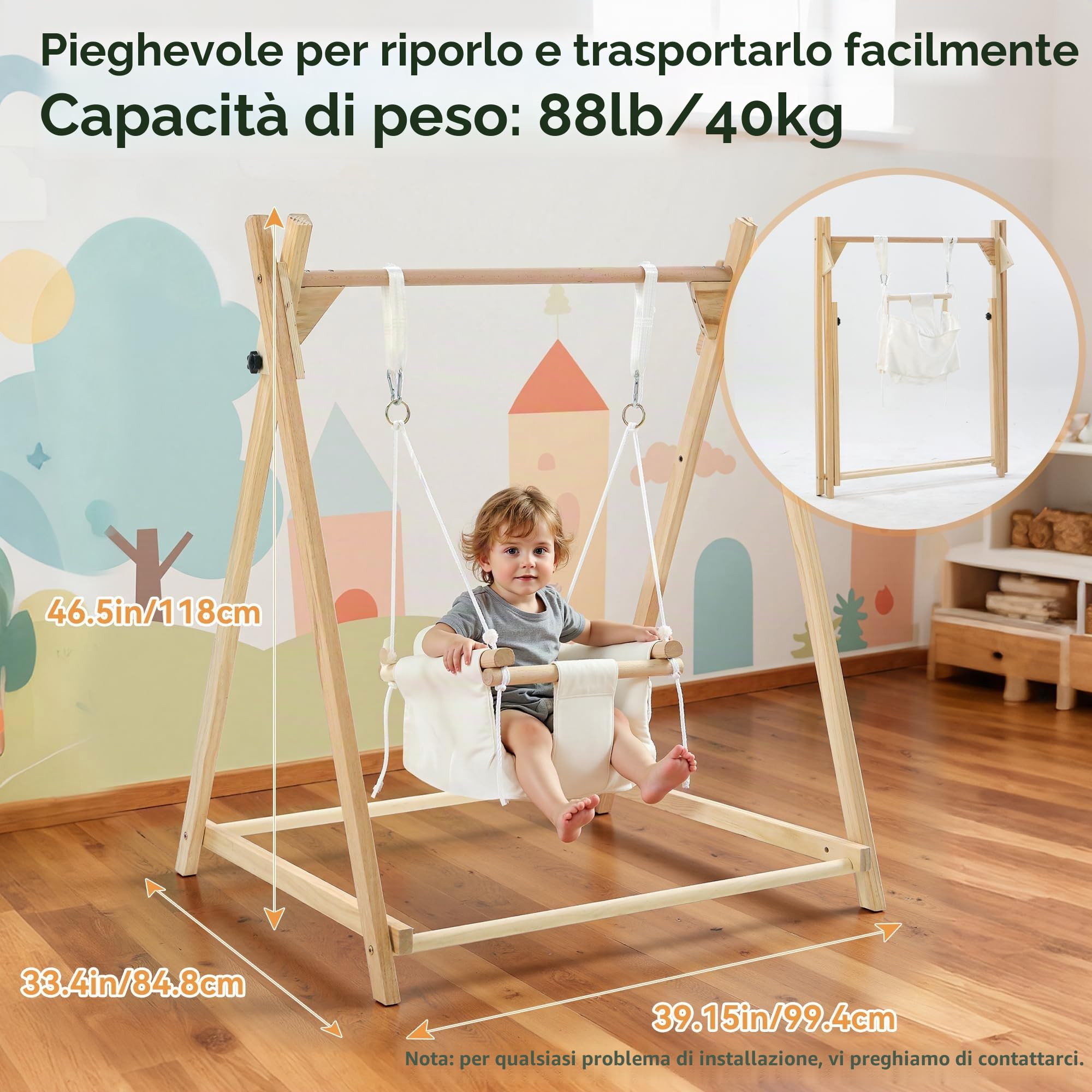 Set altalena pieghevole 5 in 1 per neonati e bambini, con supporto, altalena, seggiolino, ponticello, amaca, tenda da gioco, per bambini dai 3 anni in su