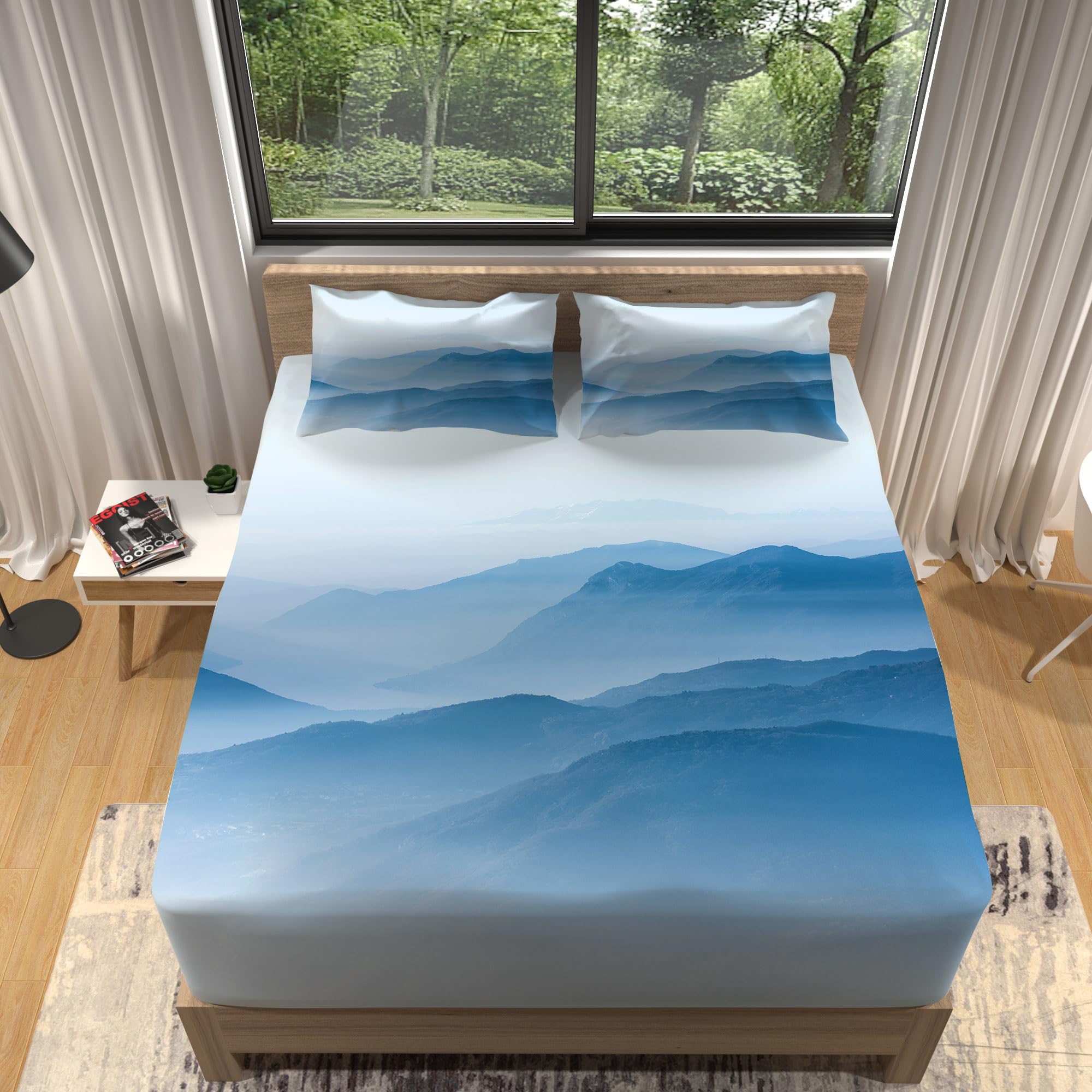 Spannbetttuch 100x200 Blau Druck Weiß Spannbettlaken 100x200cm Bettlaken Mikrofaser Atmungsaktiv Bed Linen Knitterfrei Matratzenbezug Waschbar Bed Sheets 30cm Extra Tiefe Spannbetttücher