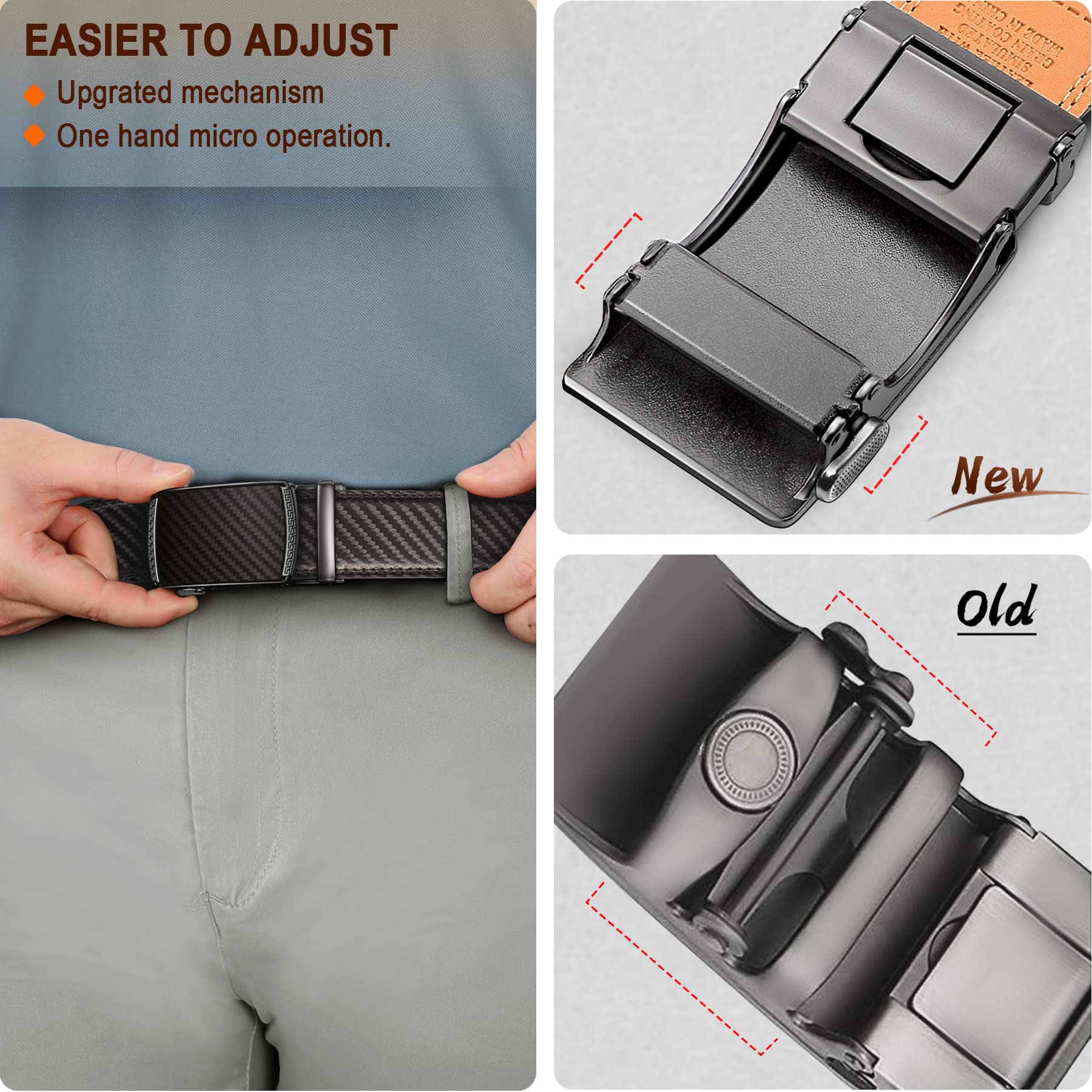 BULLIANT Cintura Uomo, Cintura Pelle Uomo Cricchetto Automatica Fibbia 35mm,Trim Regolabile per Adattars