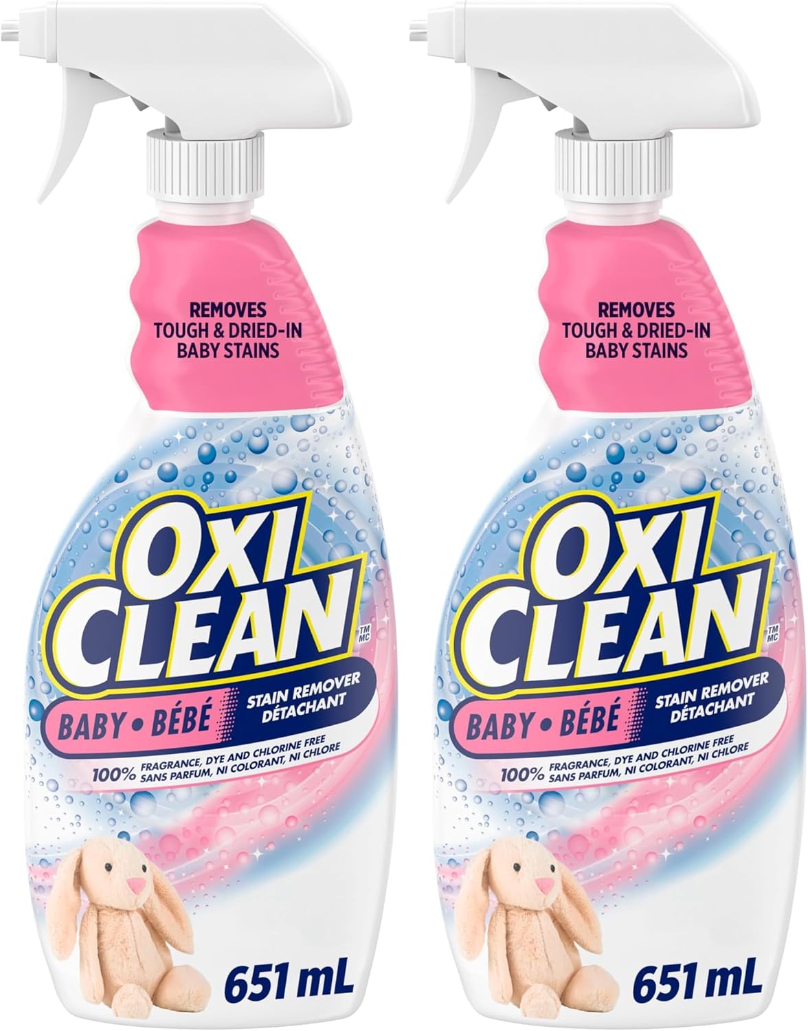 OxiClean All-Purpose Baby Enzyme Stain Remover Spray for Cloth Diapers, Bedding, Blankets, and Upholstery - Colour Safe, Chlorine Bleach, Fragrance Free, 651 ml (Pack of 2)