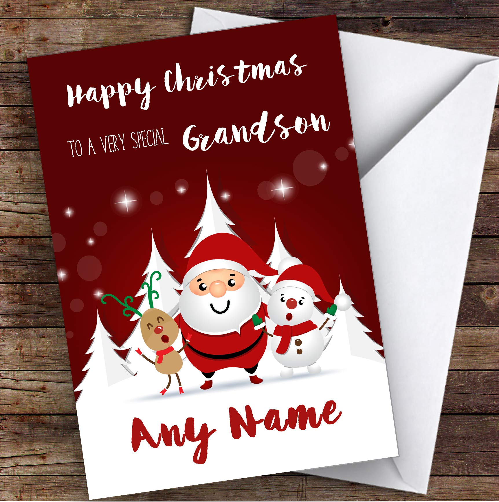 Red Santa Snowman Special Grandson Personalised Christmas Card | Christmas Card | Any Relation Xmas Card