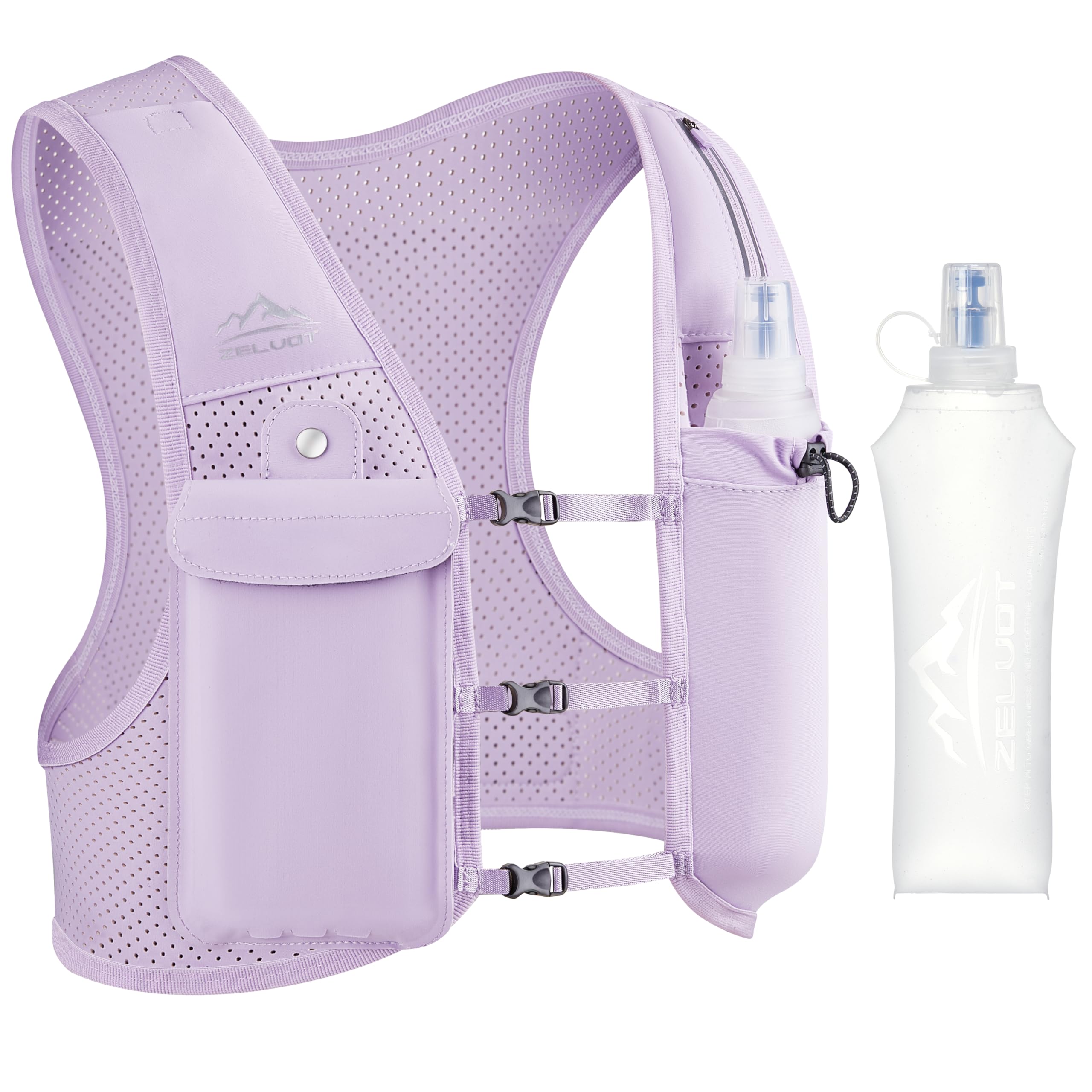 Zelvot Zaino Trail Running per Uomo e Donna, Brevetto Originale Europeo, Cinghie Pettorali Regolabili, Gilet Running con Borraccia Morbida 500ml, Gilet Corsa con Supporto per Telefono
