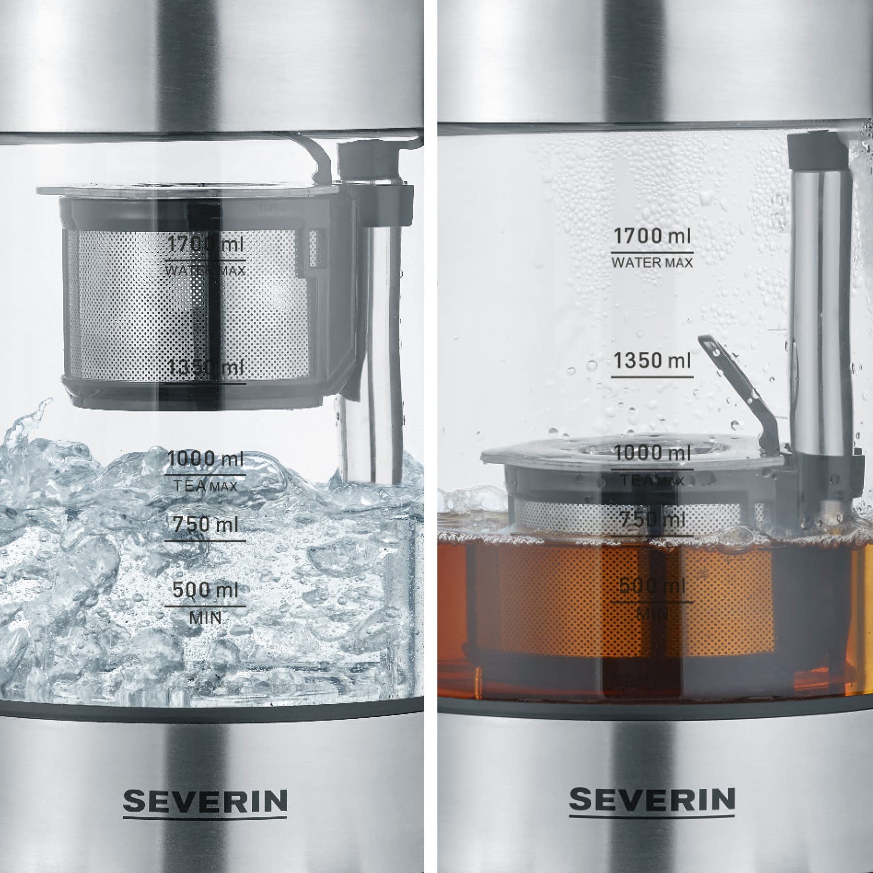 SEVERIN Bollitore e Tea Maker con funzione di sollevamento automatico, impostazione della temperatura e funzione di ebollizione rapida, capacità 1,7 litri di acqua o 1 litro di tè, WK 3422