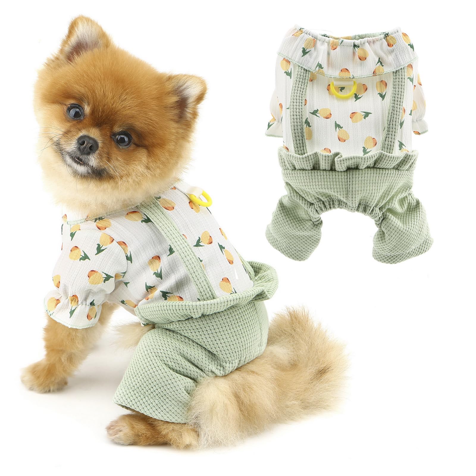 PAIDEFUL Dog Overalls,Froal Shirt for Small Dogs Lightweight Soft Pet 4 Legged Jumpsuit Summer Doggie Clothes Onesie with Button Fashion Puppy Outfits Cats Chihuahua Costume D-ring,Green,XXL