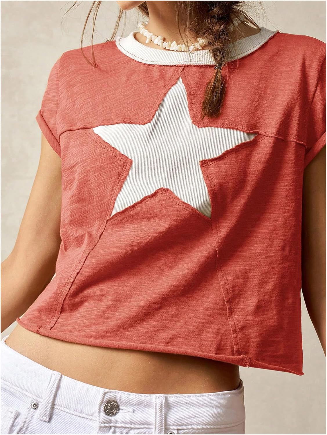 Women's Star Vintage Tees Y2K Short Sleeve Crew Neck Cropped T Shirts Streetwear - Image 5