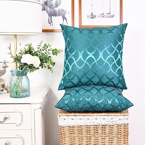 Miniatura 2 de CaliTime Juego de 2 fundas de cojín modernas, brillantes y opacos, con forma de onda, geométricas abstractas, para sofá, cama, sofá, decoración de