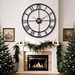 18.5 Inch Horloges murales pour la décoration maison,Moderne métal décoratif Big noir chiffres romains Grandes horloges murale pour le salon, Chambre, Cuisine, Salle à manger,Bureau, Cadeau de chauffage ménager