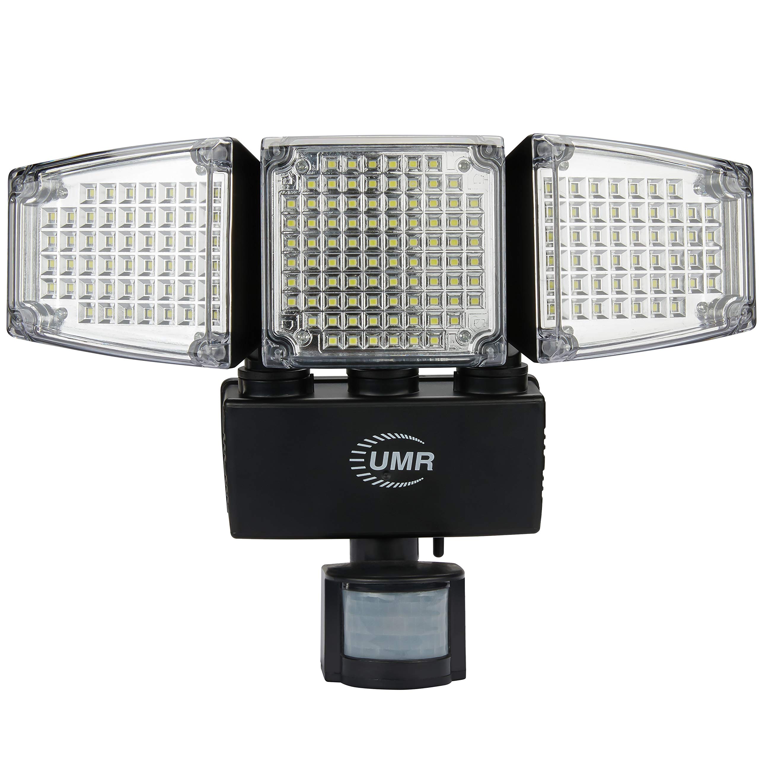 UMR 3-Head Super Bright 188 LED Solar Garage Security Flood Light w PIR Sensor, Wide Lighting Area, Adjustable Triple Head, 1000+ Lumen Waterproof Solar Wall Lights for Outdoor Garage Driveway House