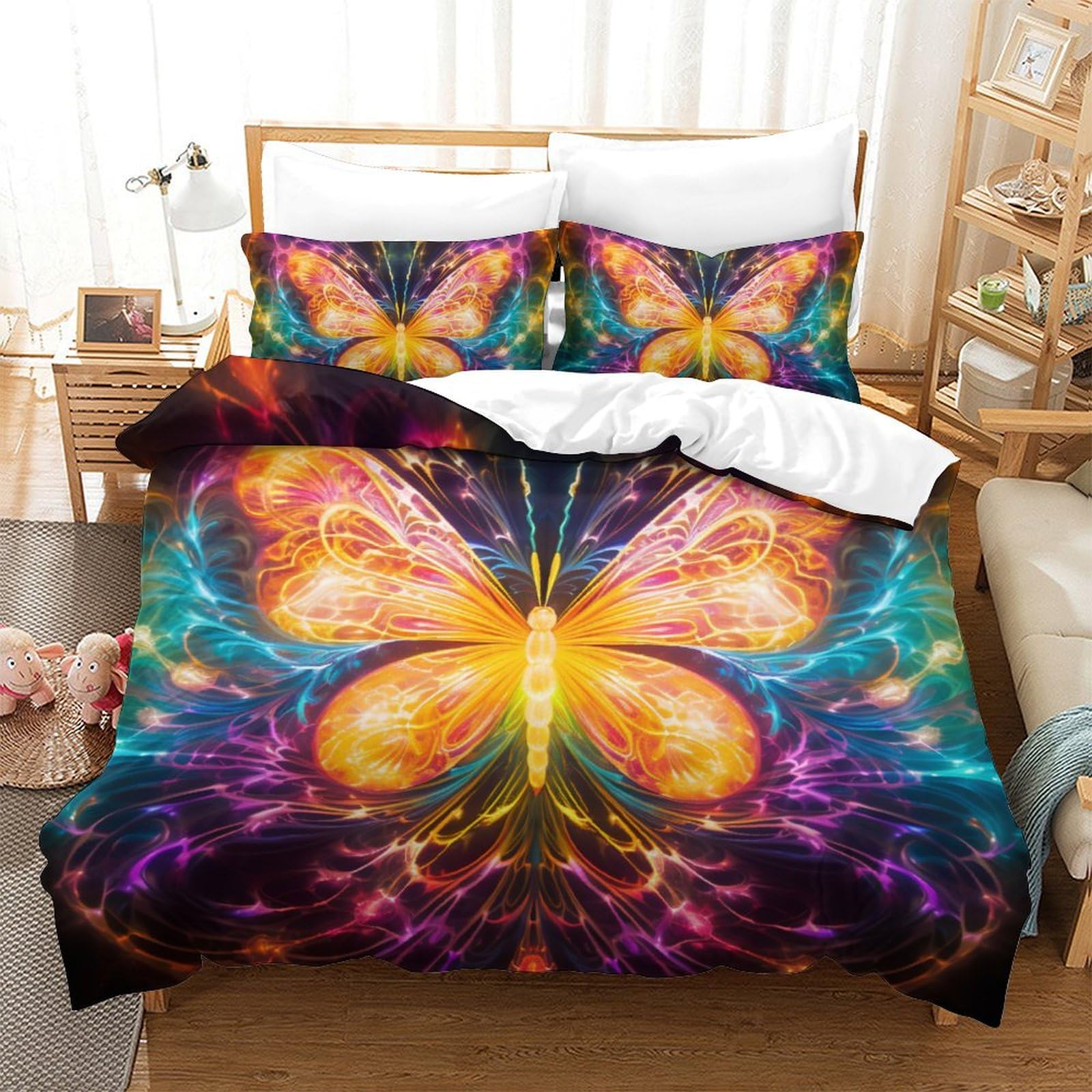 Parure de lit double papillon en microfibre douce et facile à repasser pour ado