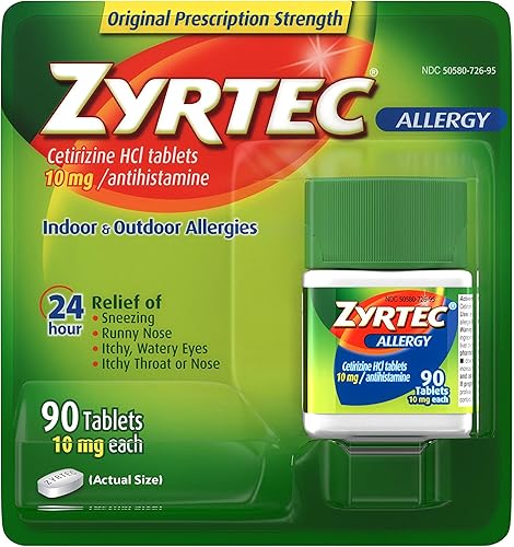 Zyrtec Tabletas de alivio de alergias las 24 horas - 10 mg, 90 unidades