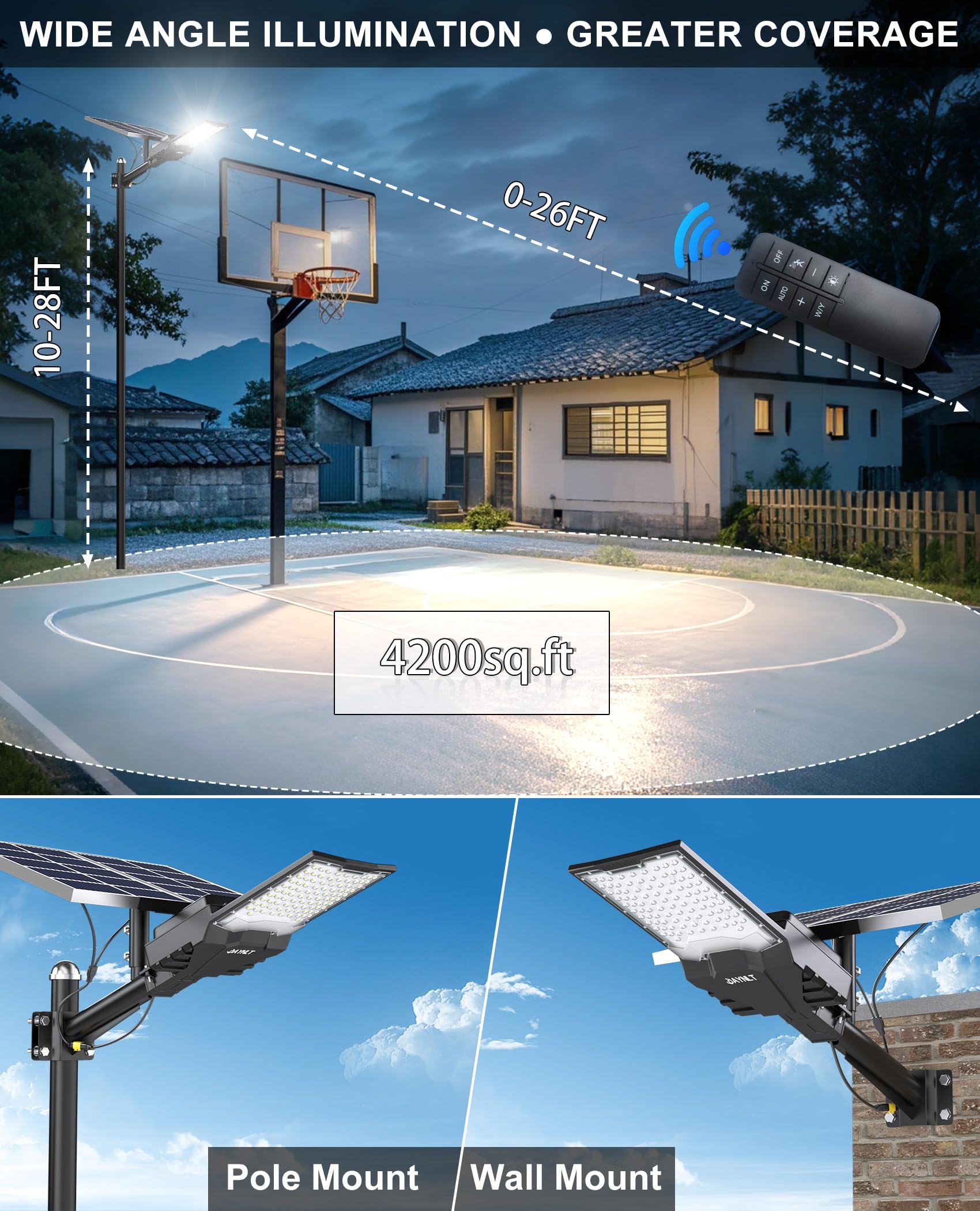 JAYNLT X-18000W Farolas Solares Exterior, 6500K Farola Solar Potente con Control Remoto, IP67 Impermeables Foco Solar Exterior, Luz de Seguridad para Patio, Terraza, GarageX-
