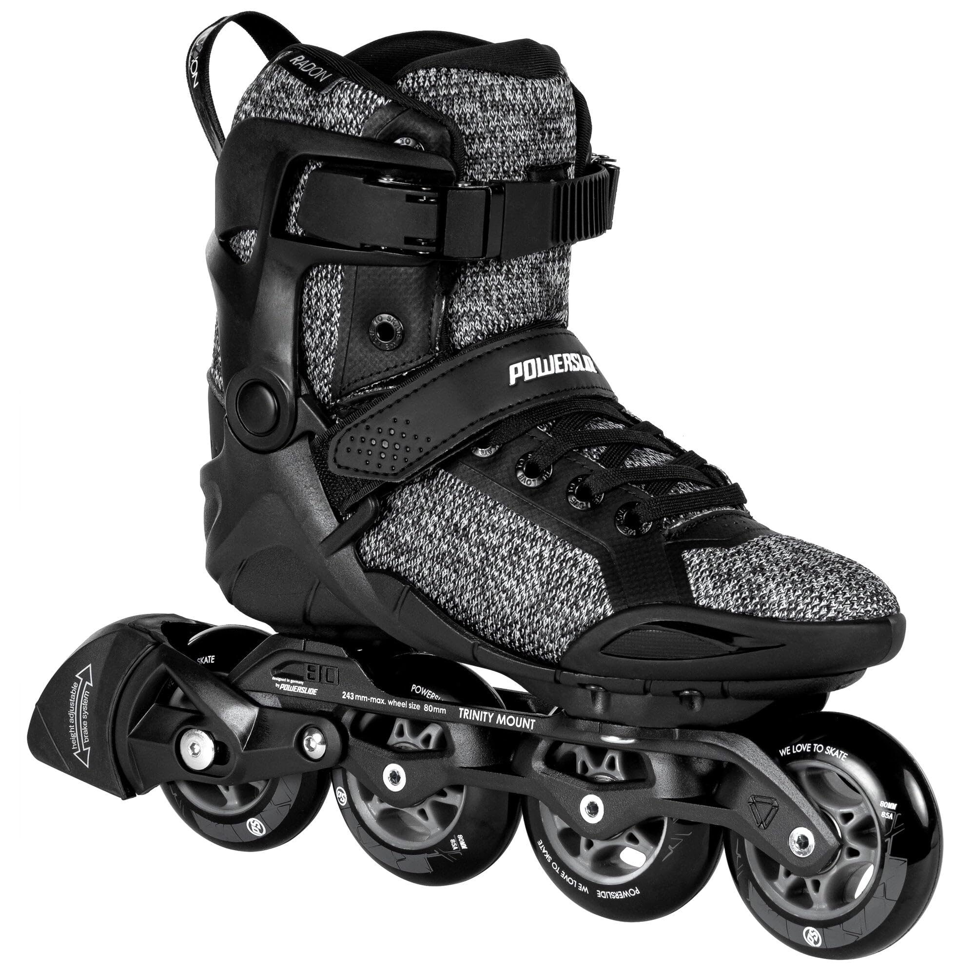 Powerslide Inline Skates Phuzion Radon Black White 80 Gr. 37-47 - Inliner für Herren und Damen in Schwarz/Grau, 80mm/85A Rollen, ABEC 5 Pro Kugellager