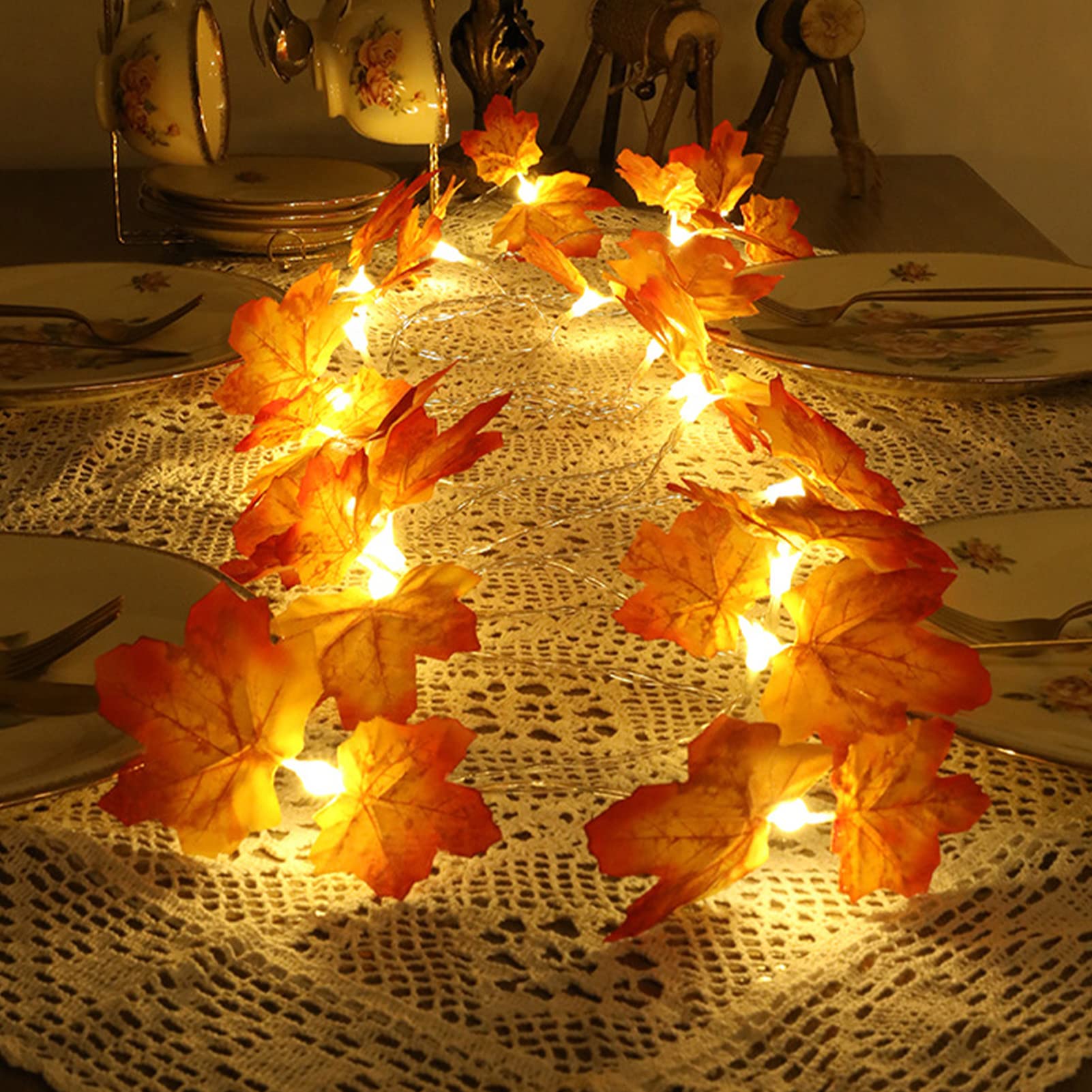 Guirlande Lumineuse Feuilles D'érable - 20 LED Décoratives Pour Intérieur/extérieur - Ambiance Automne Et Noël