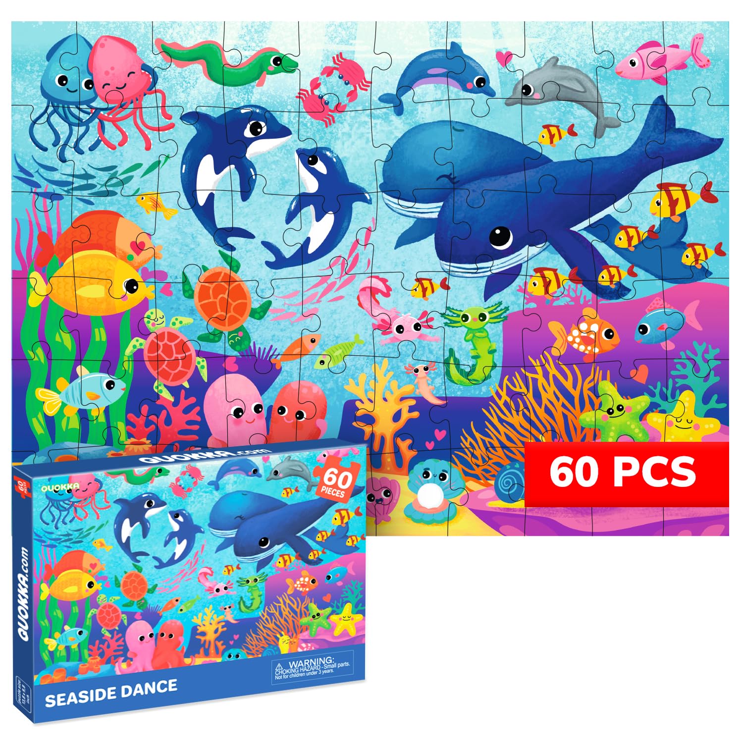 QUOKKA Jigsaw Puzzles For 3 4 Year Olds - 60 Piece Jigsaws for Children Age 5 6 - Kids Puzzles With Ocean Animals - Educational Learning Game for Preschoolers - Gift Toy for Boys and Girls 7-8