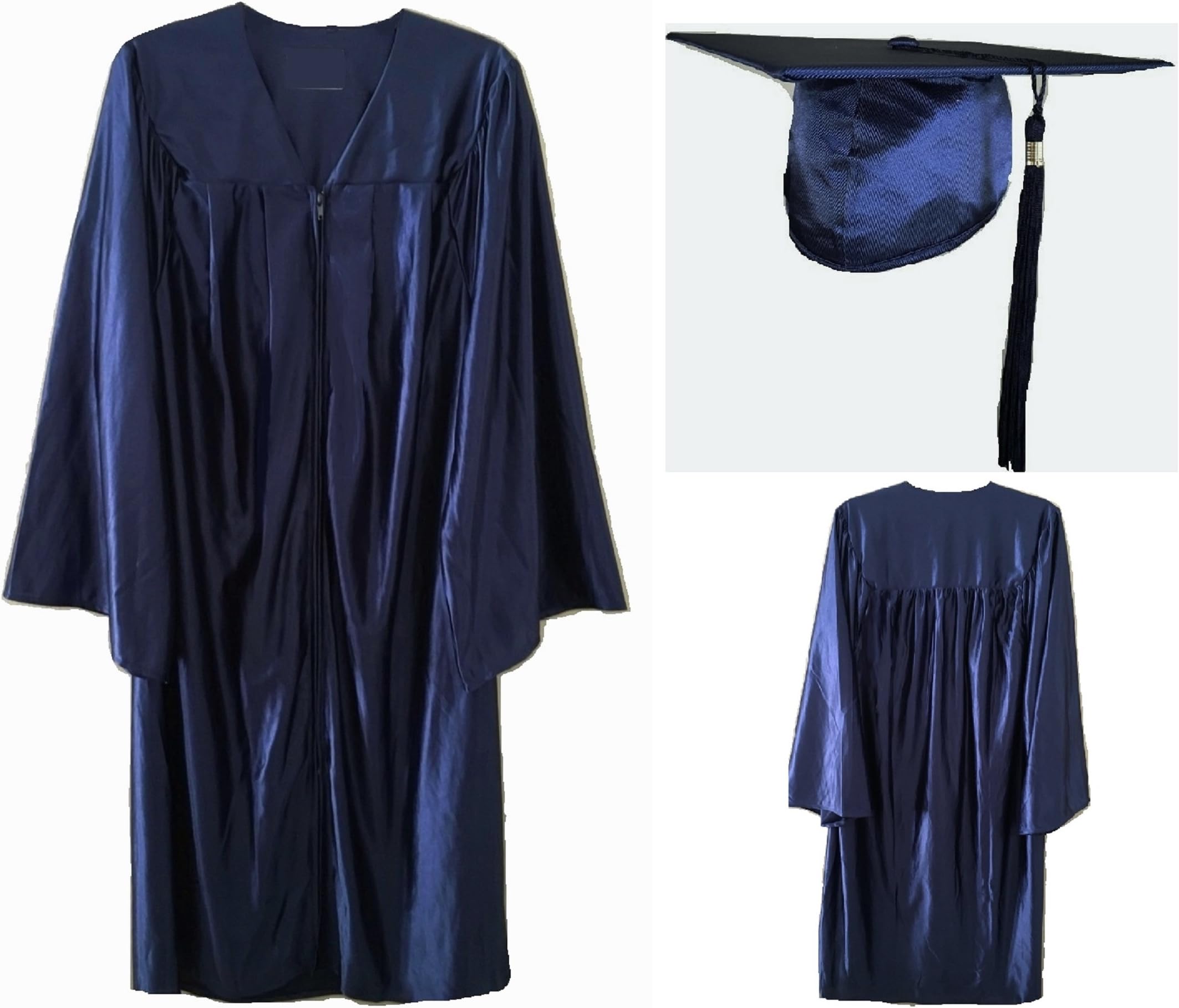 Graduation Cap & Gown Set (with Tassel), Navy Blue (Shiny)