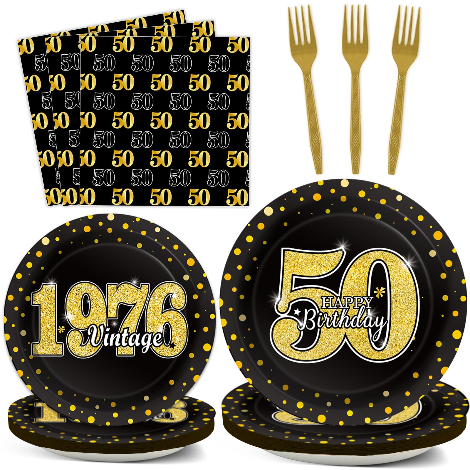96PCS 50th Birthday Party Decorations Vintage 1976 Paper Plates Napkins