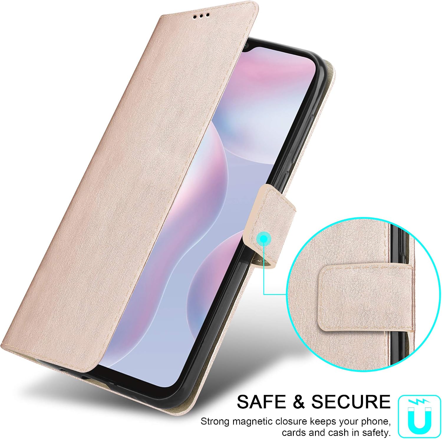 PIXFAB For Xiaomi Redmi 9AT / Redmi 9A Leather Phone Case, Magnetic Closure Full Protection Book Folio Design - Image 5