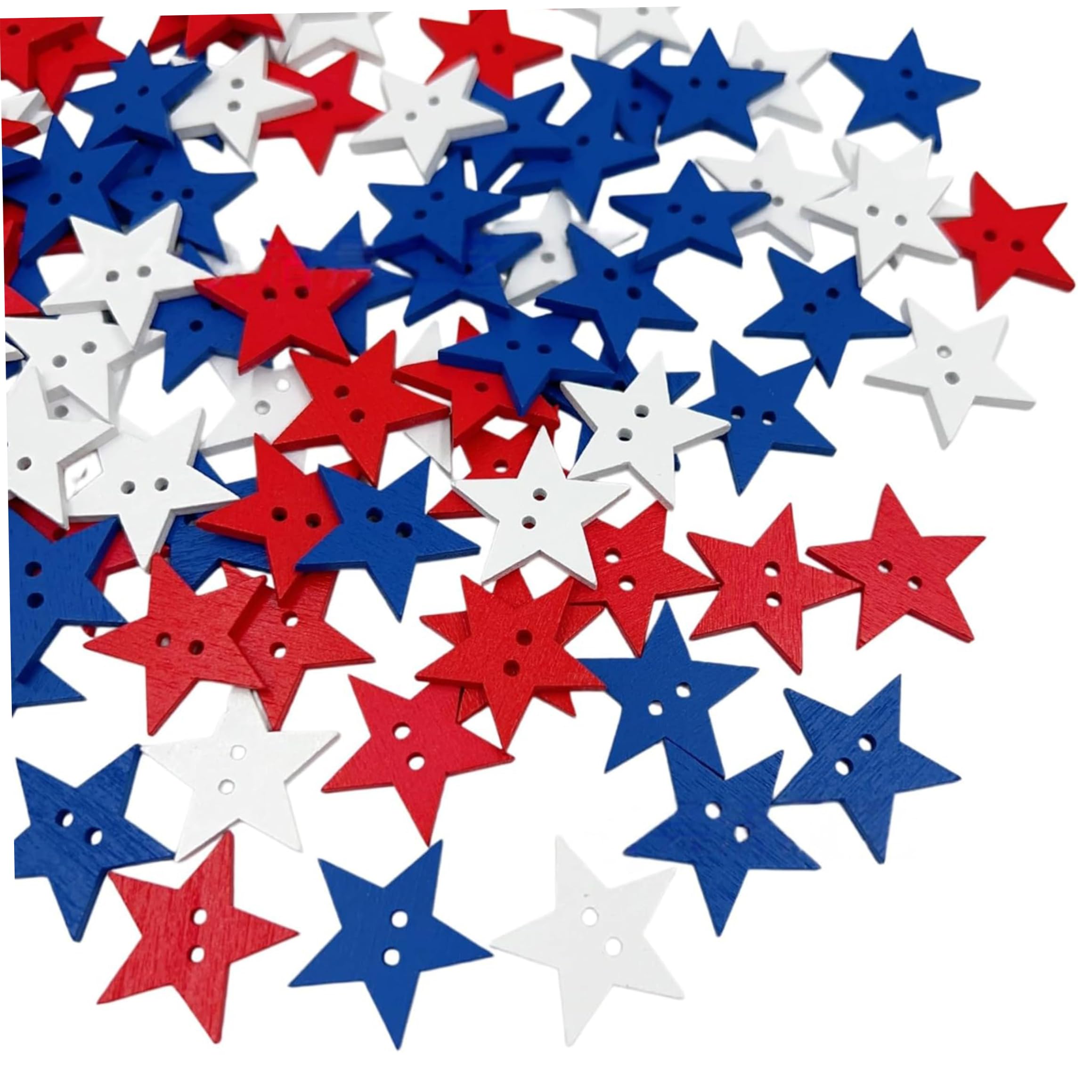 Xoeryoy Star Buttons, 100 Pcs Wooden Star Buttons For Crafts, 2 Holes Button For Sewing & Crafts, Blue & White, 25mm/0.98inch