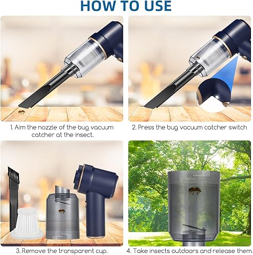 Miniatura 4 de Atrapasador de insectos, aspiradora de mano inalámbrica, recargable con fuerte succión con boquilla de succión multifuncional para el hogar,