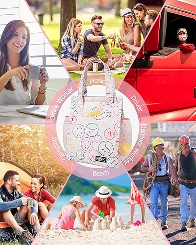 Vista 130 de Fmeida Lonchera aislada para mujeres y hombres, bolsas de almuerzo grandes de 9 litros con múltiples bolsillos, bolsa térmica reutilizable