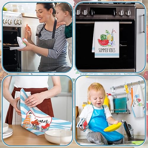 Miniatura 4 de Kajaia 4 toallas de cocina de girasol, gnomo, paño de mano con diseño de flores, abeja, limón, sol, té, toalla absorbente a cuadros para vacaciones