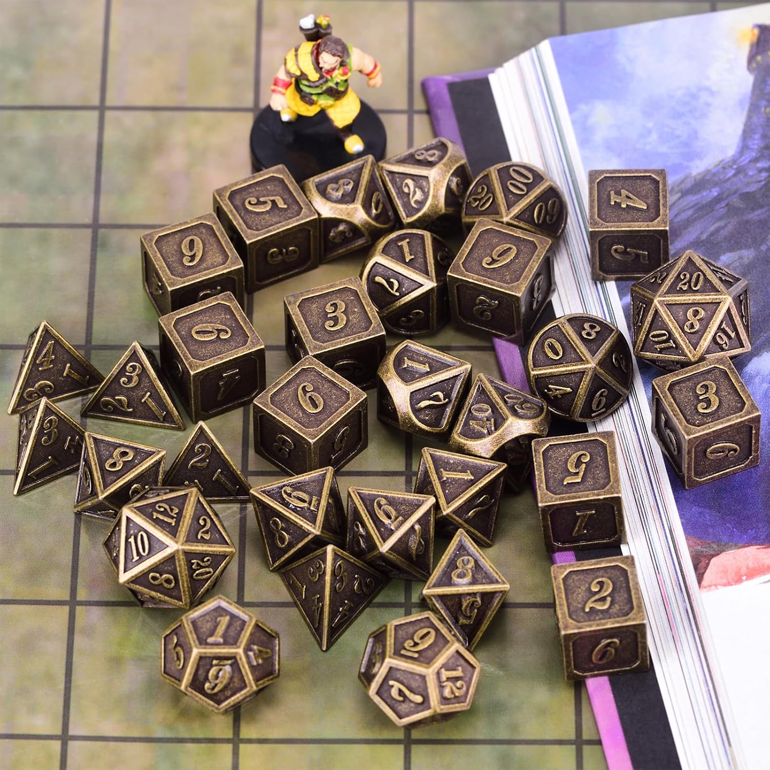 Extended Metal Dice RPG Set - 31 Piece DND Polyhedral Dice for Dungeons and Dragons 5e Tabletop Role Playing Adventure Games (Bronze)
