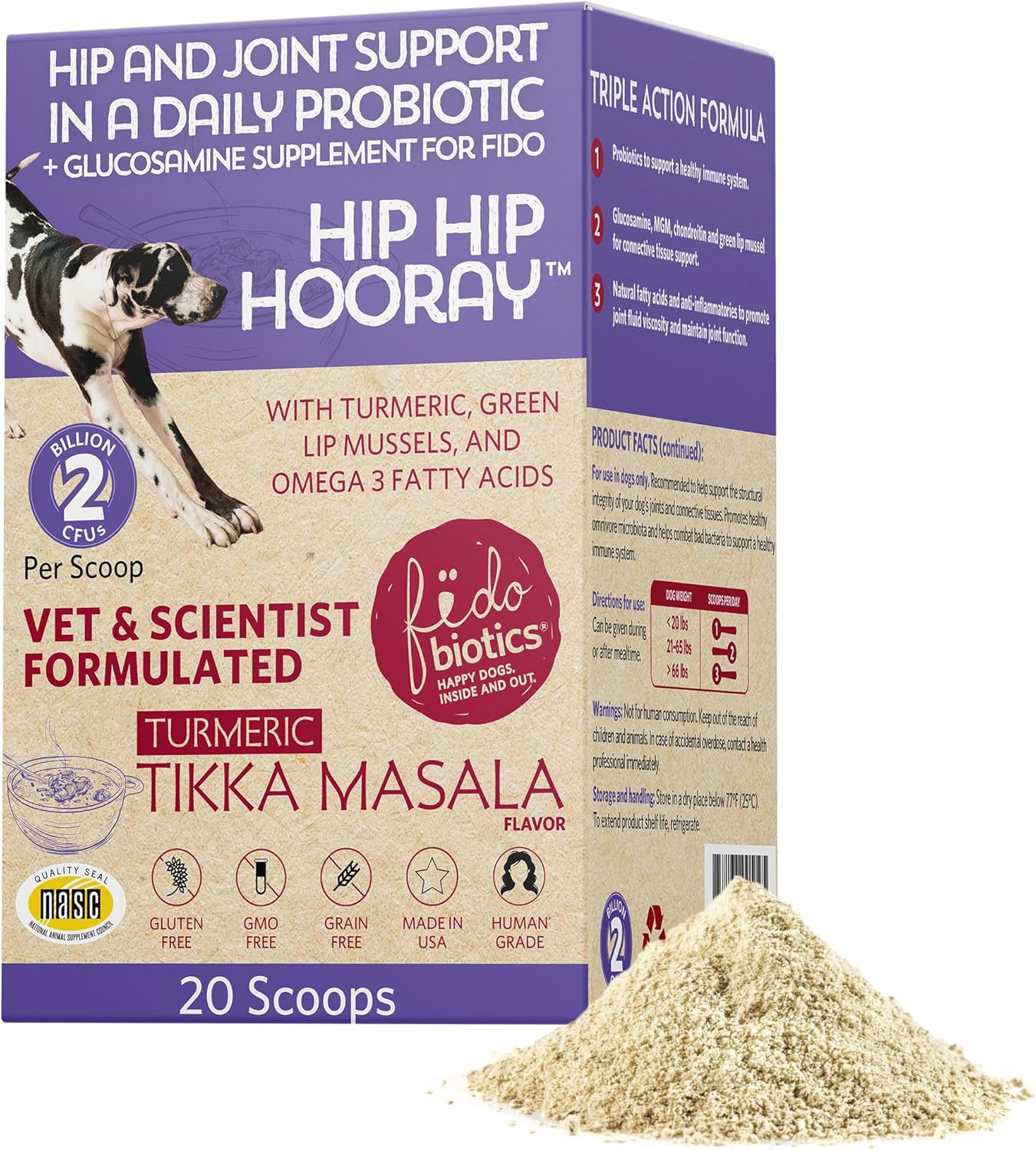 Fidobiotics Hip & Joint Support for Dogs with Probiotics – Glucosamine, Chondroitin, MSM & Green Lipped Mussel – Dog Joint Supplement Powder Food Topper for Mobility & Digestion (20 Servings)